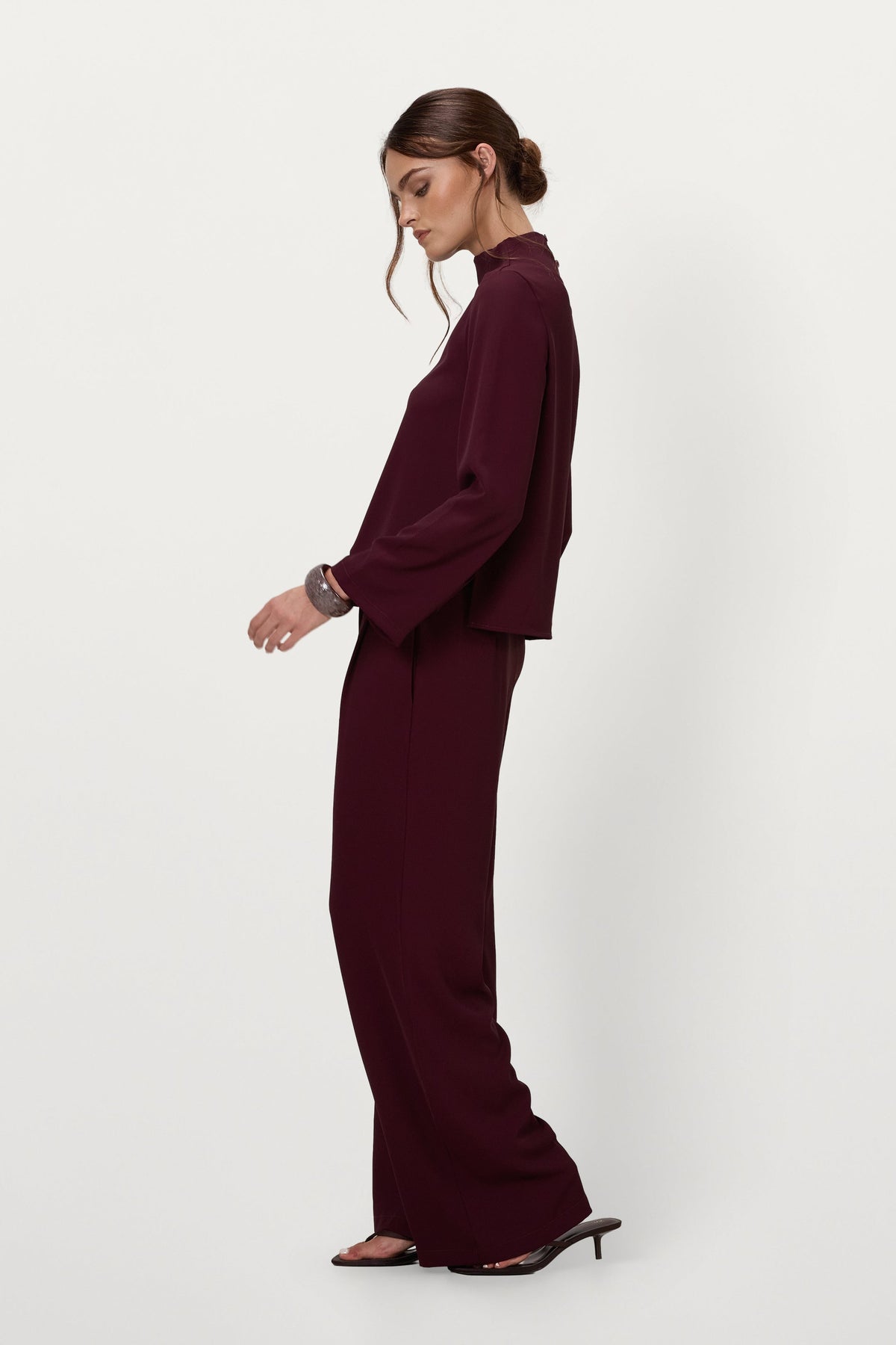 Women's Burgundy High Neck Top with Sleeveless Design