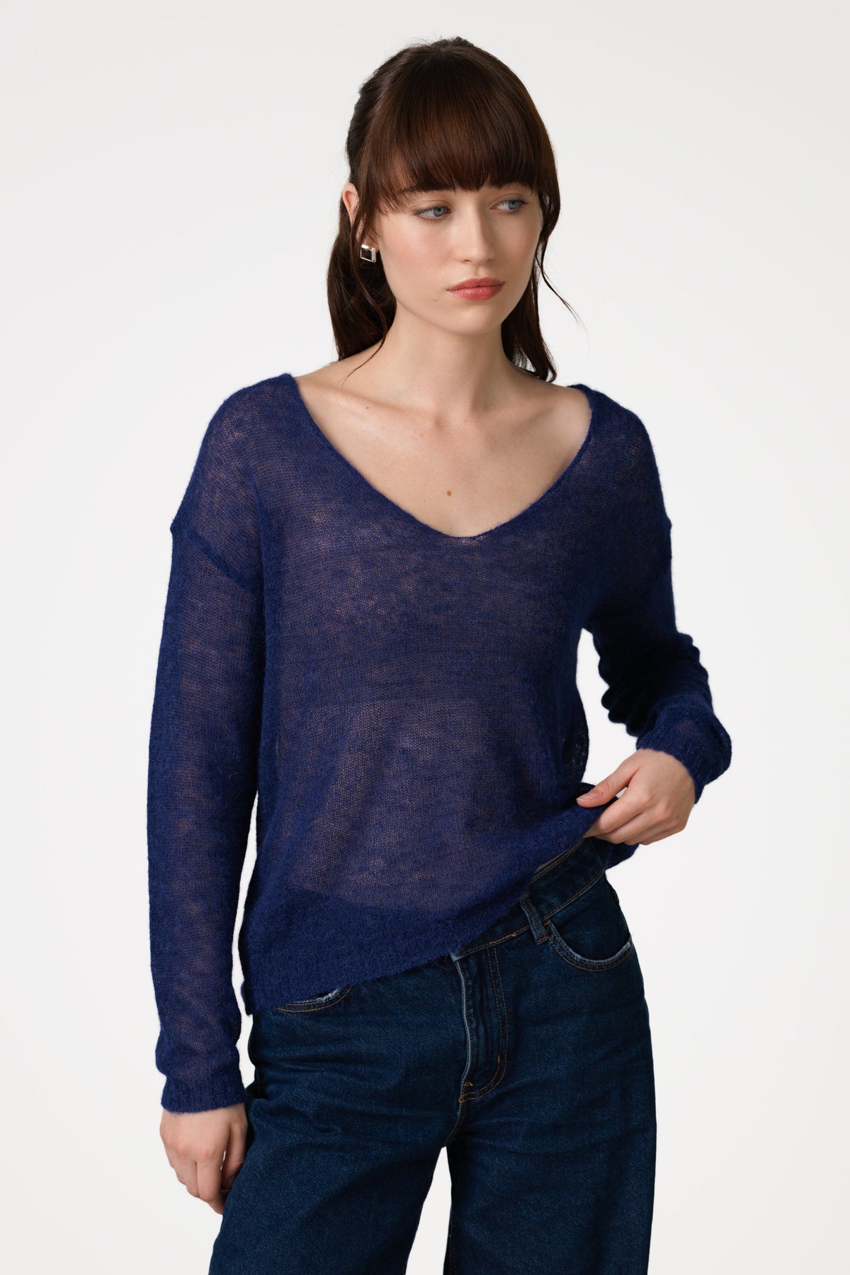 Women's Sheer Sweater Navy Blue Alpaca Blend