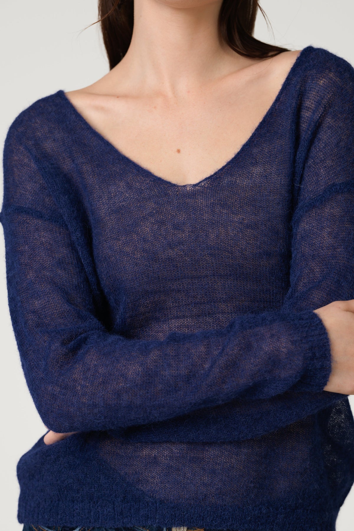 Women's Sheer Sweater Navy Blue Alpaca Blend
