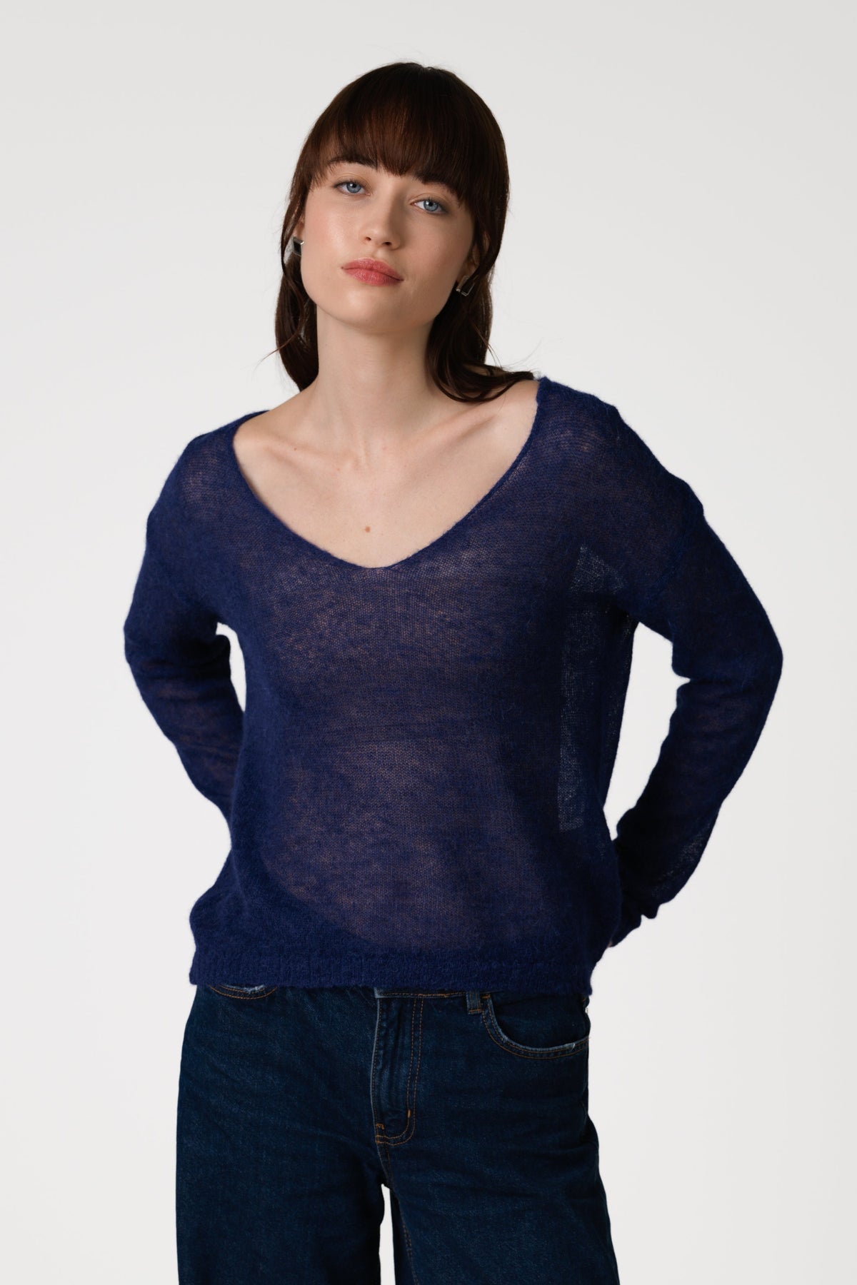 Women's Sheer Sweater Navy Blue Alpaca Blend