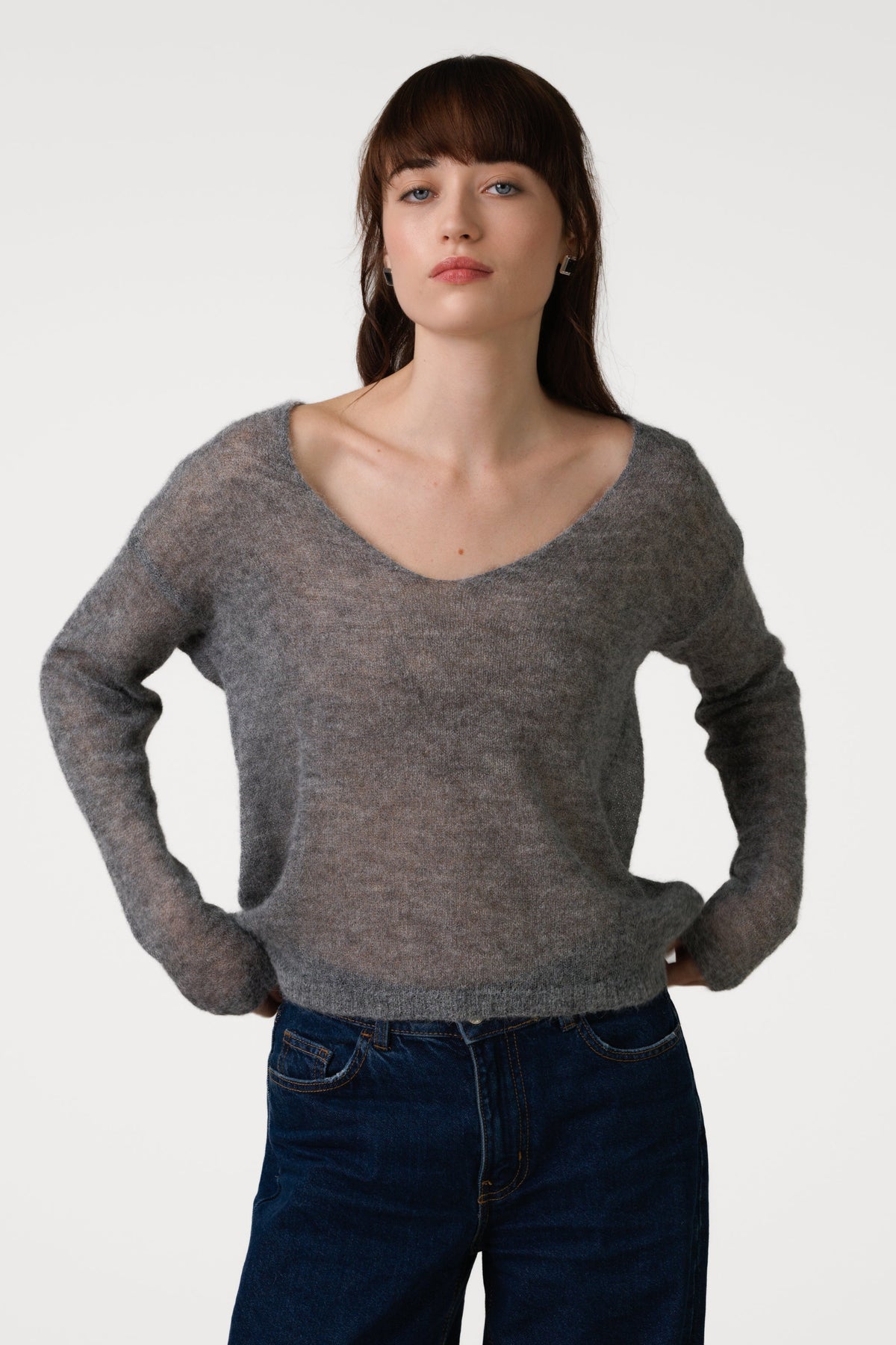 Women's Grey Sheer Sweater in Alpaca Blend Knit