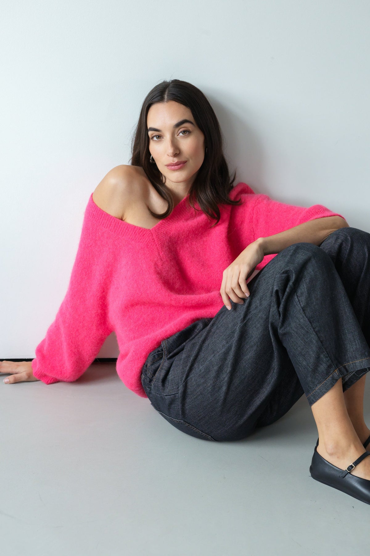 Women's Hot Pink Sweater, Alpaca Wool Blend Knitwear