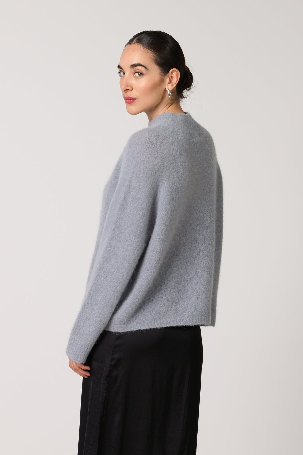 Women's Grey Sweater, Alpaca-Wool Blend Knit Pullover