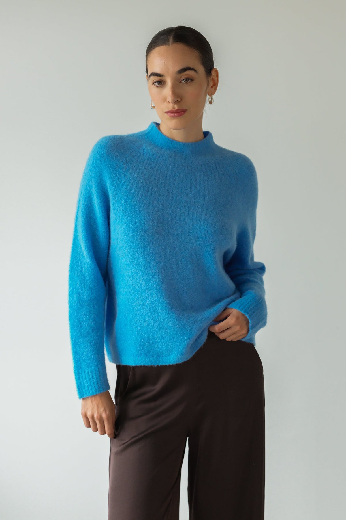 Women's Azure Blue Sweater, Alpaca Wool Blend Knitwear