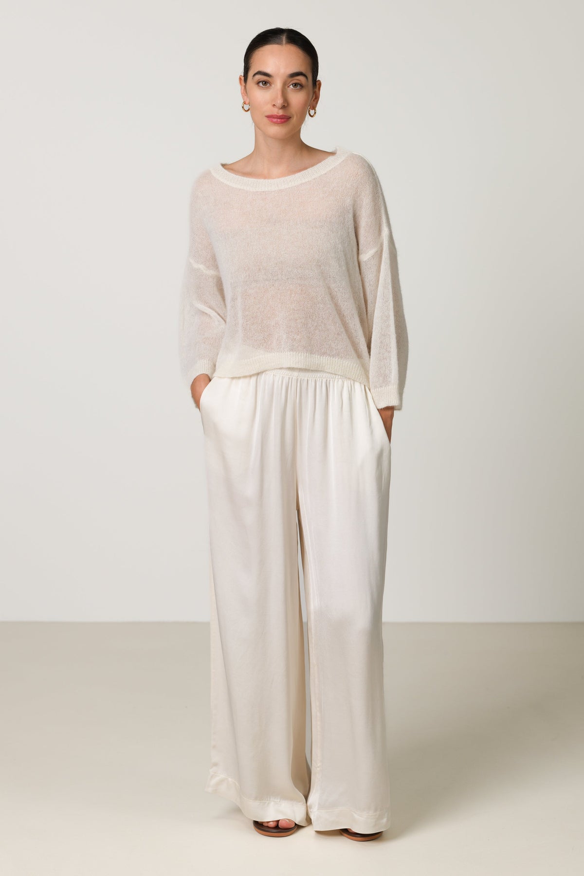 Women's Ivory Boxy Sheer Sweater