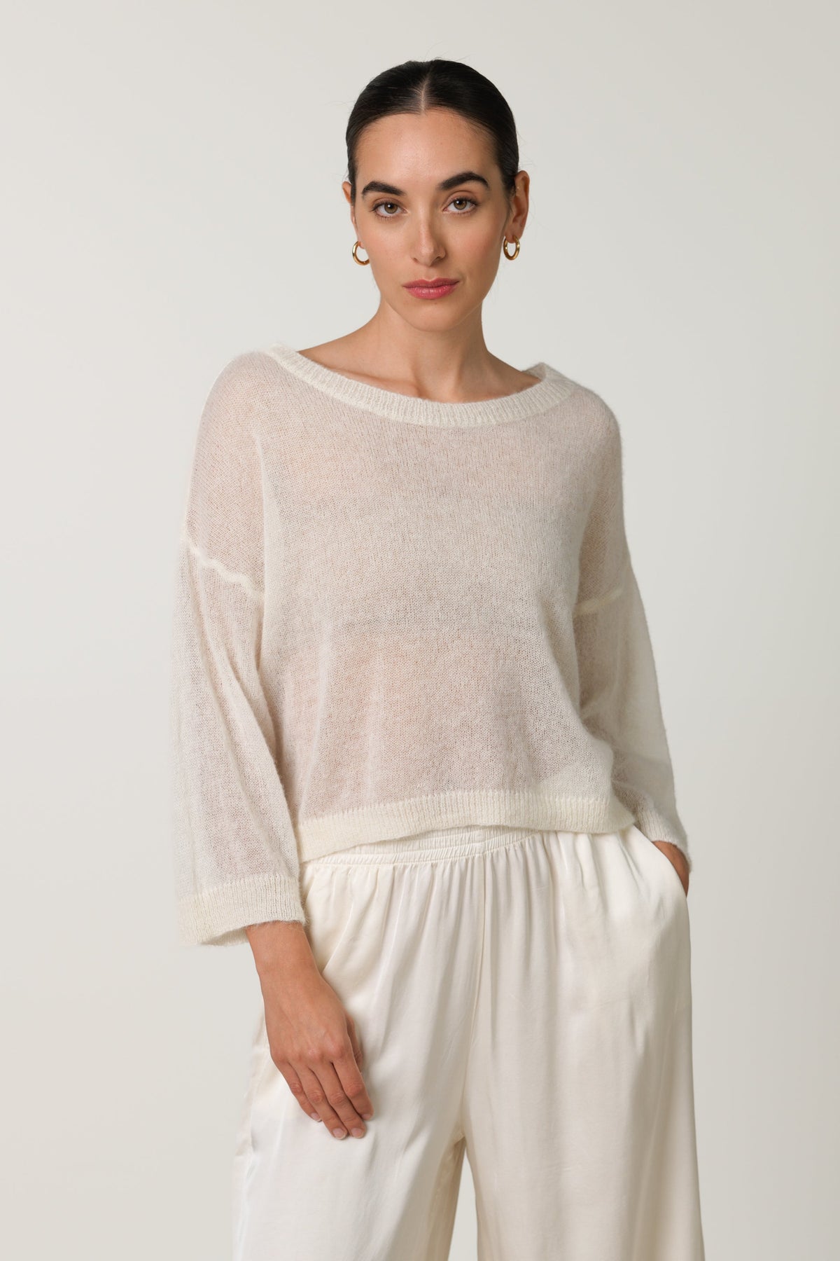 Women's Ivory Boxy Sheer Sweater