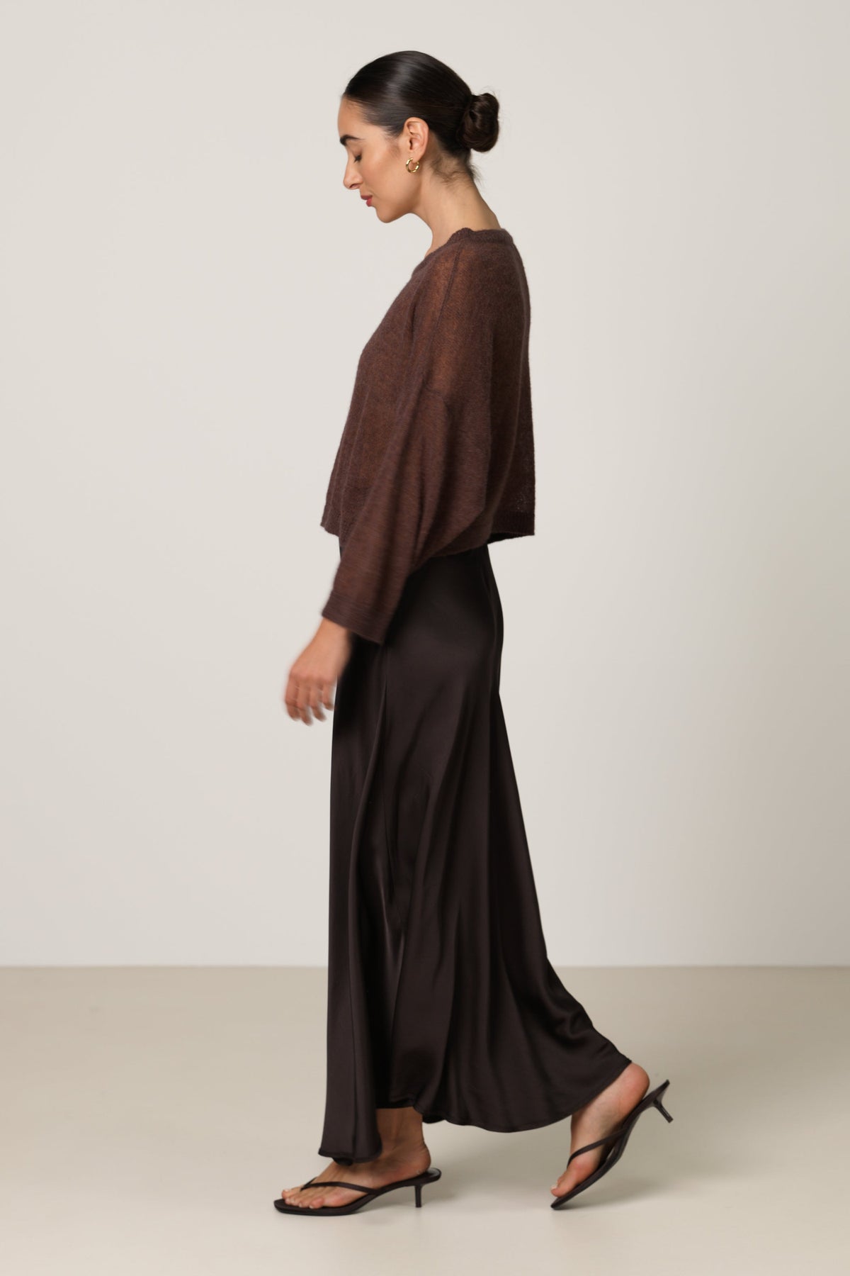 Women's Sheer Boxy Sweater in Espresso Brown, Alpaca Blend Knit