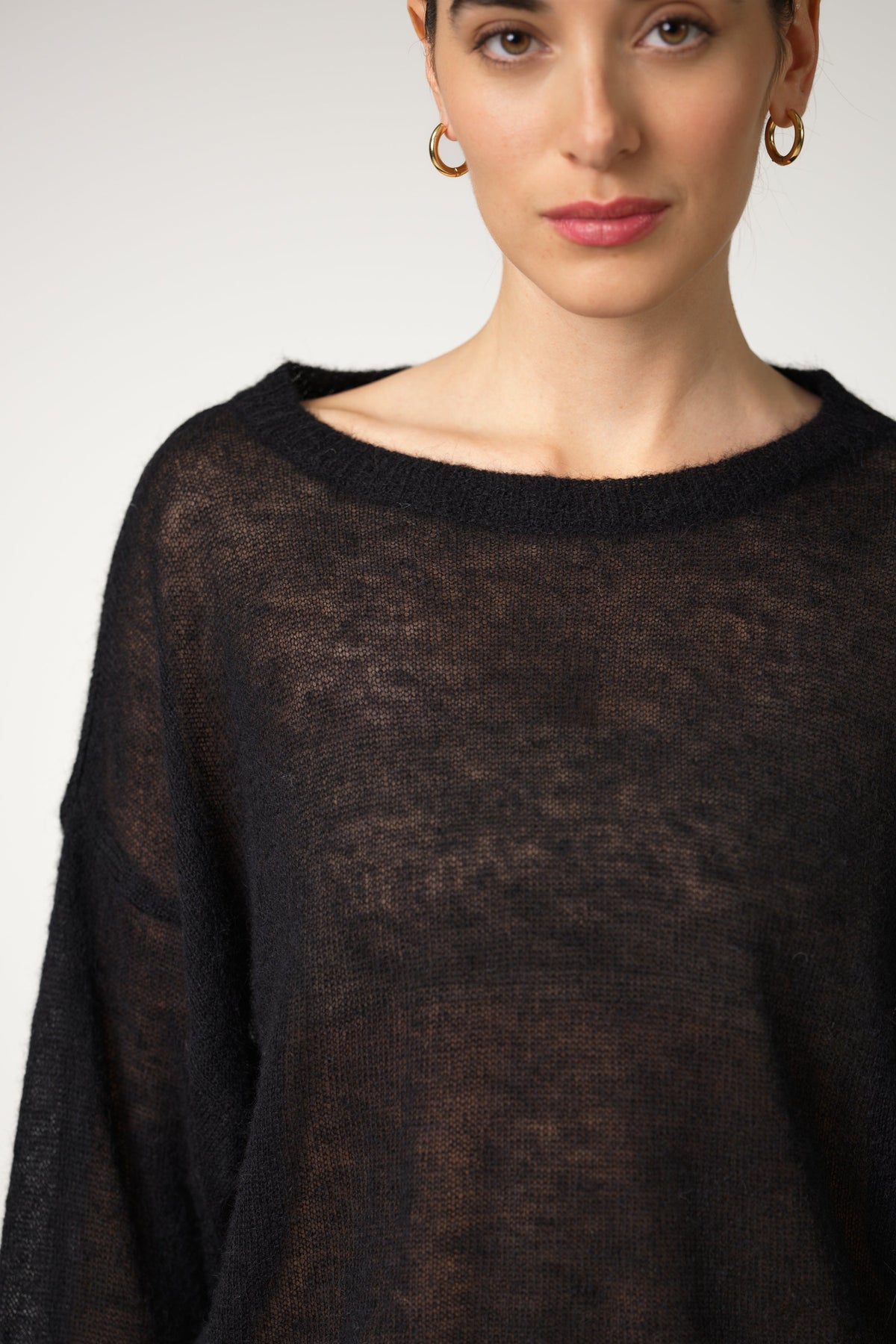 Women's Boxy Sheer Sweater Black Alpaca Blend