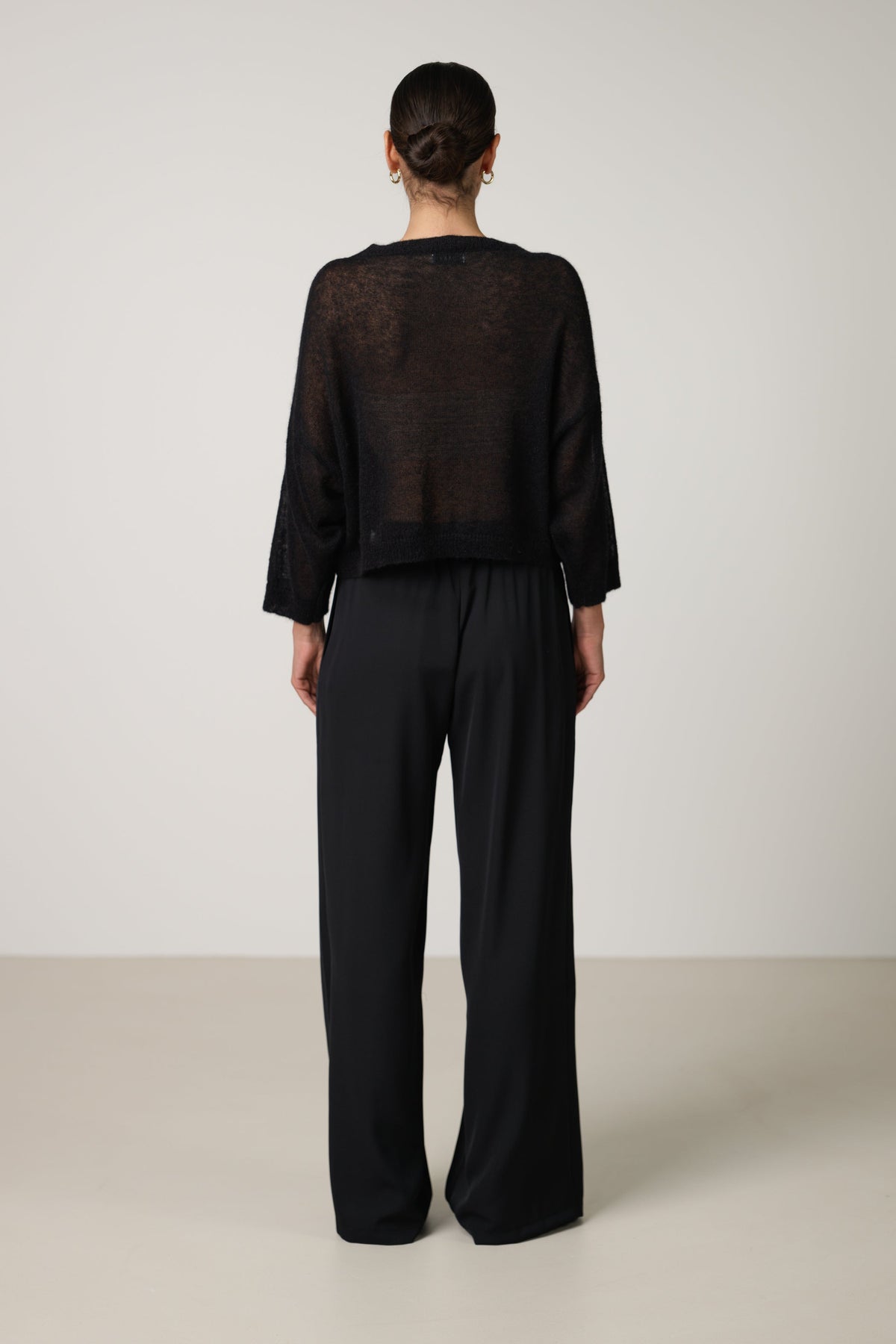 Women's Boxy Sheer Sweater Black Alpaca Blend