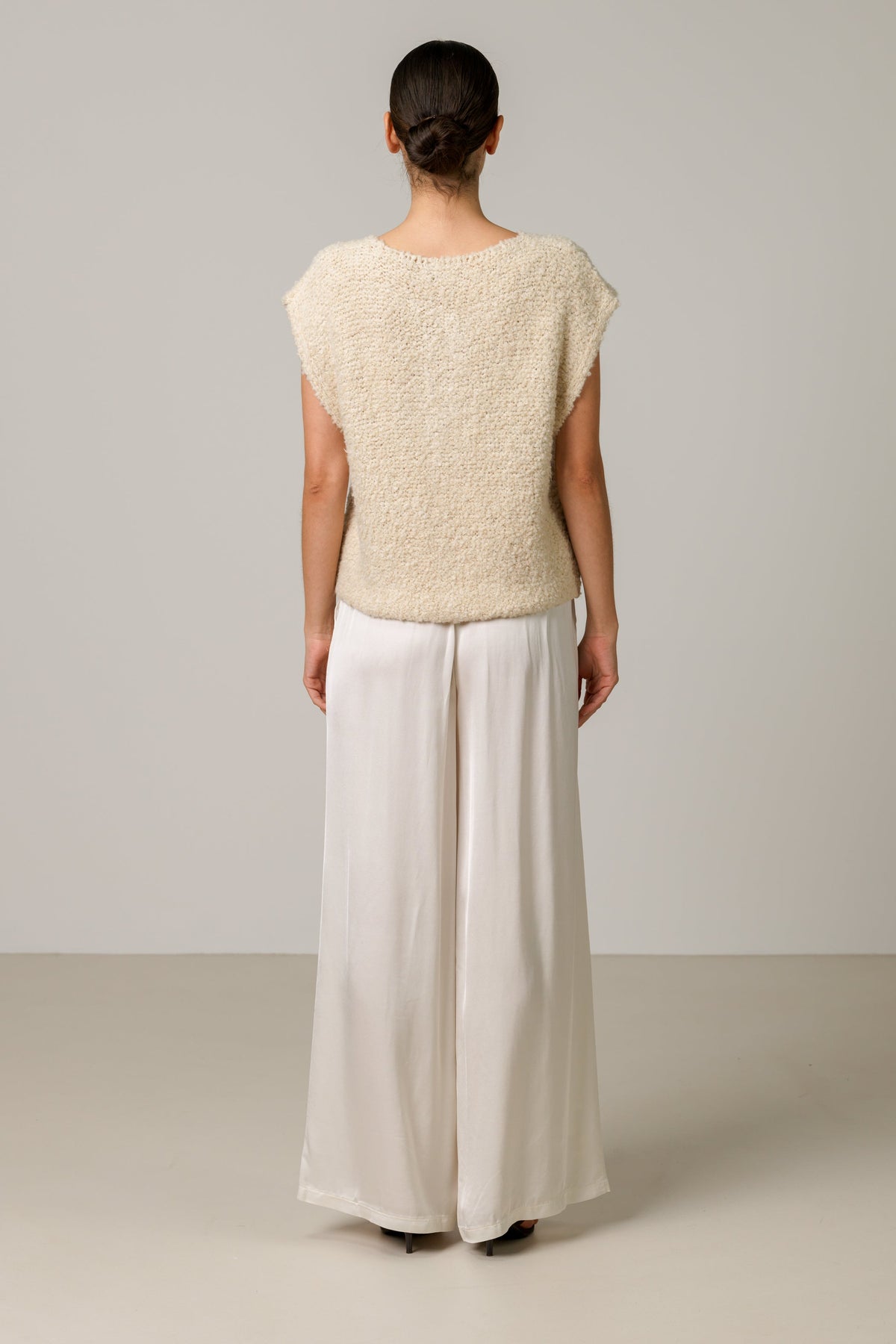 Women's Light Beige Knitted Gilet, Sleeveless Knit Vest