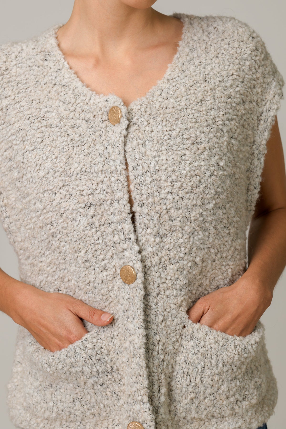 Women's Oatmeal Knitted Gilet, Sleeveless Knit Vest