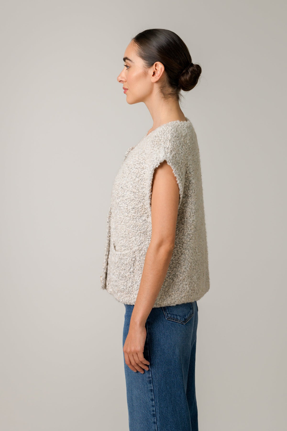 Women's Oatmeal Knitted Gilet, Sleeveless Knit Vest