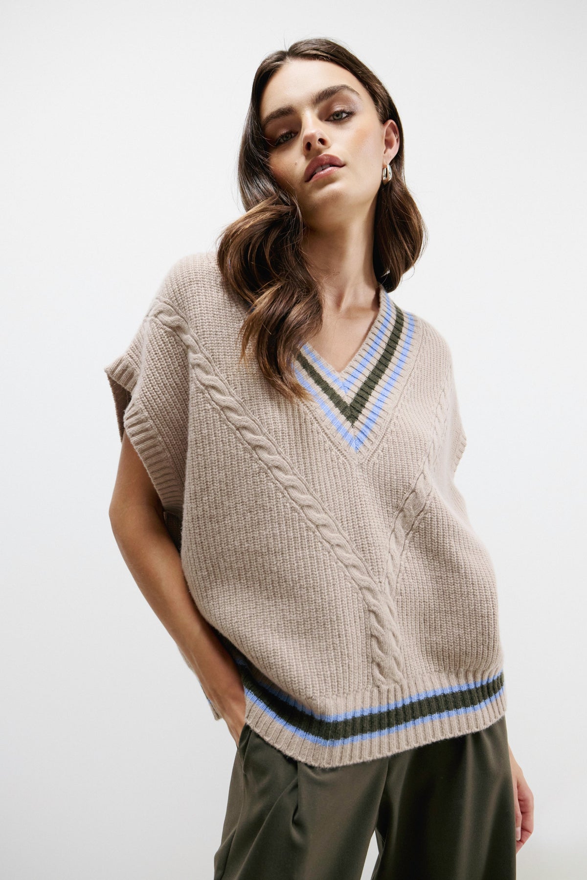Women's Mocha Knitted Vest, Wool-Cashmere Blend