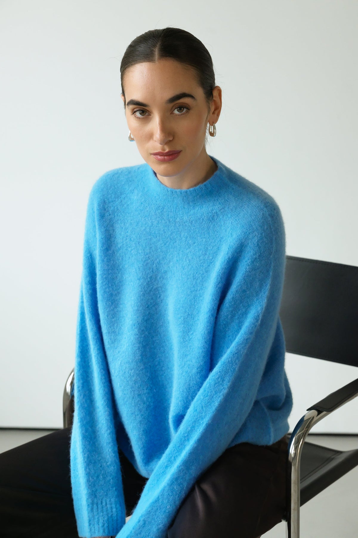 Women's Azure Blue Sweater, Alpaca Wool Blend Knitwear