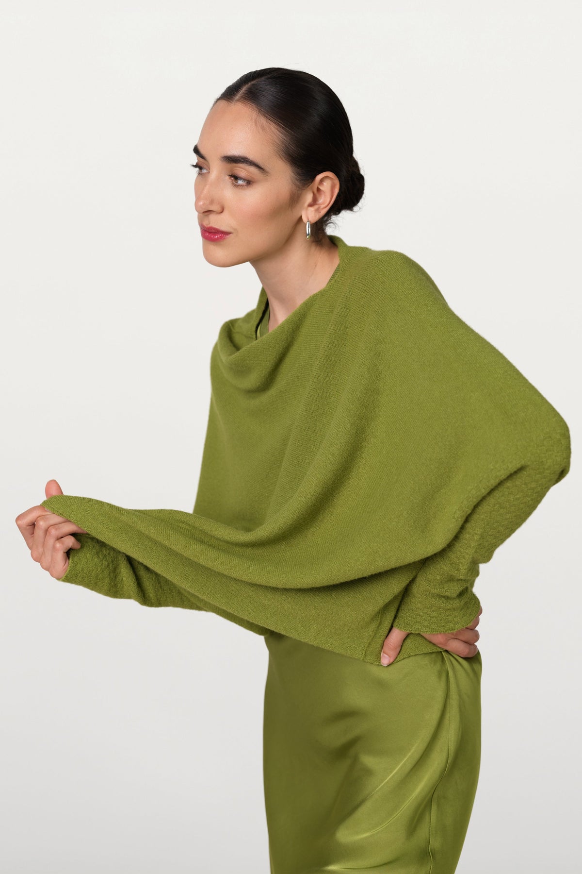 Women's Olive Green Asymmetrical Draped Top