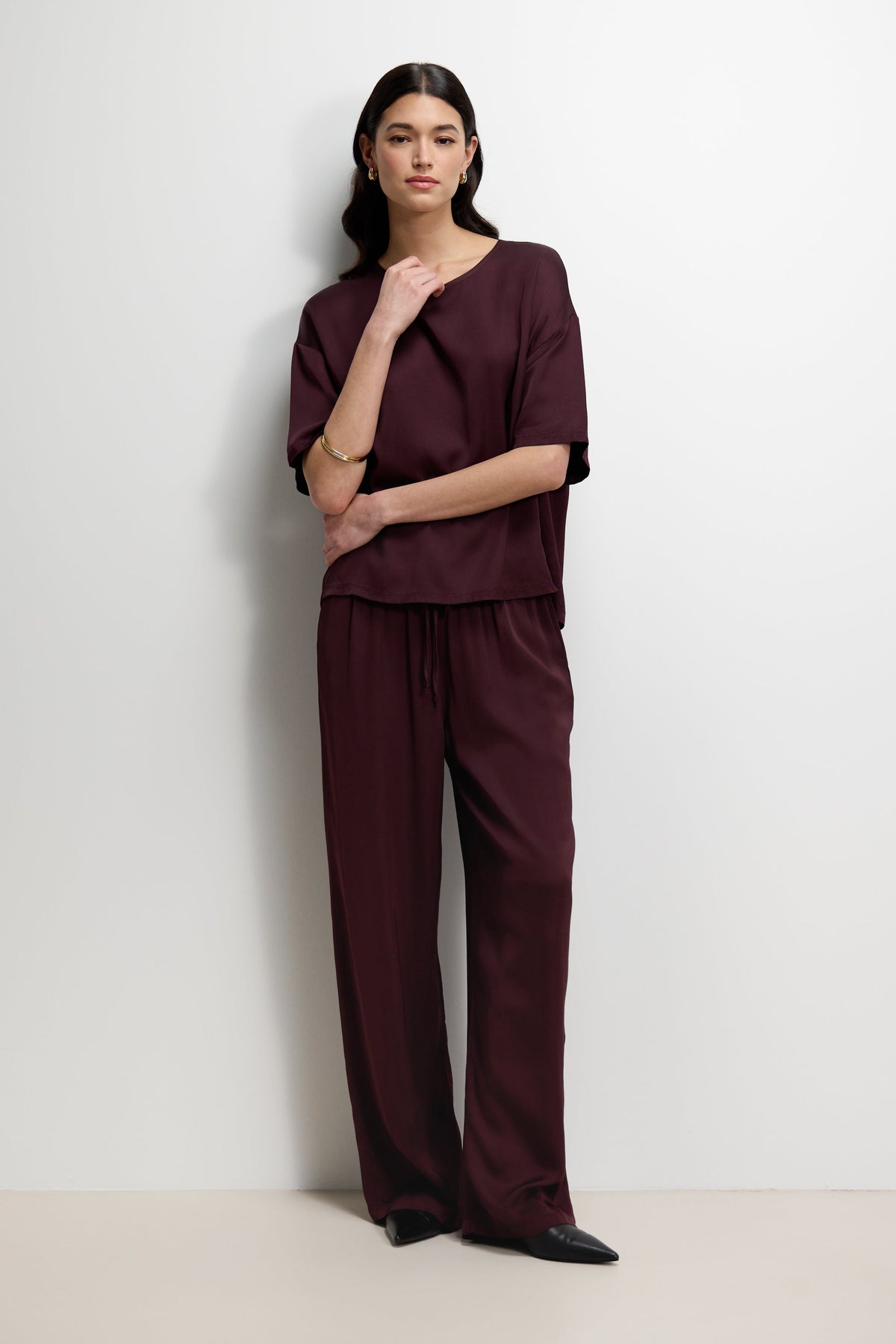 Women's Amethyst Plum Satin Top with Back Slit Detail