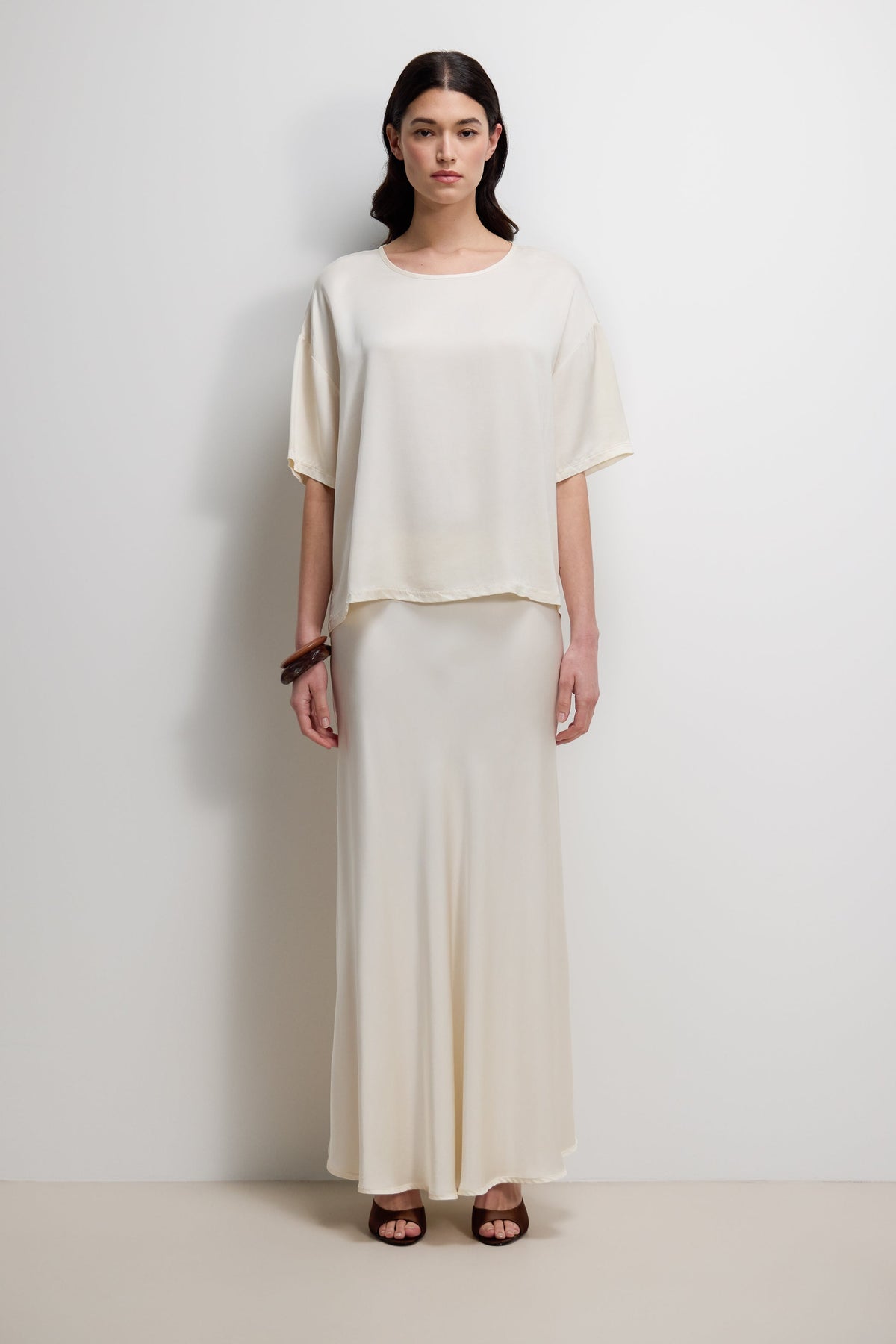 Women's Ivory Satin Top with Back Slit Detail