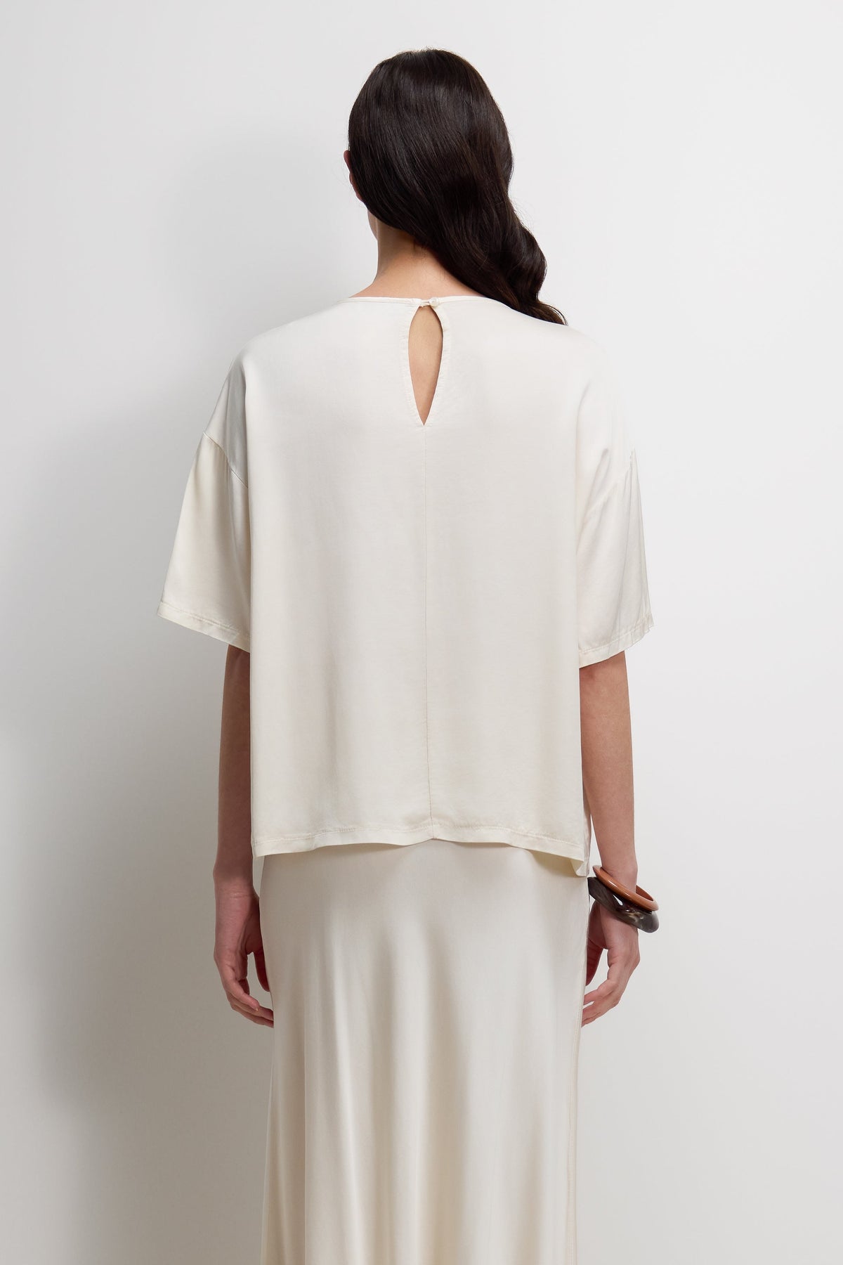 Women's Ivory Satin Top with Back Slit Detail