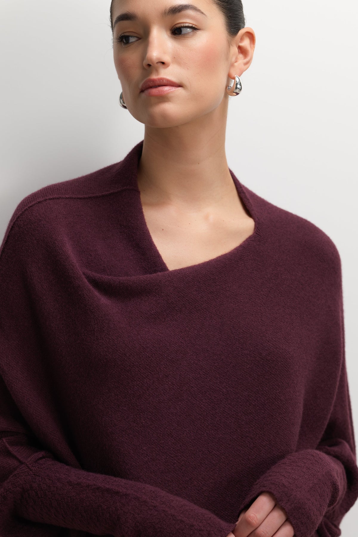 Women's Amethyst Plum Asymmetrical Draped Seamless Knit Top