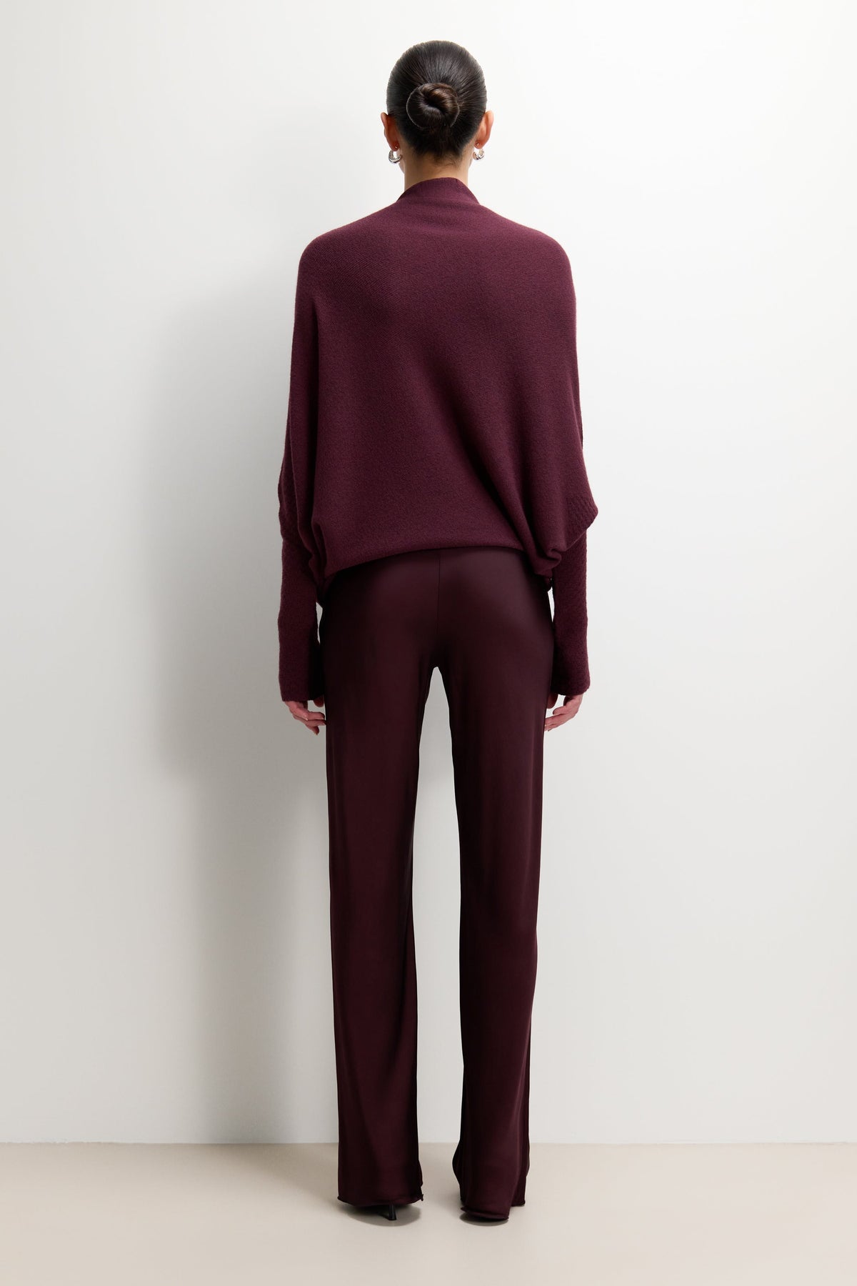 Women's Asymmetric Draped Top in Amethyst Plum, Seamless Knit