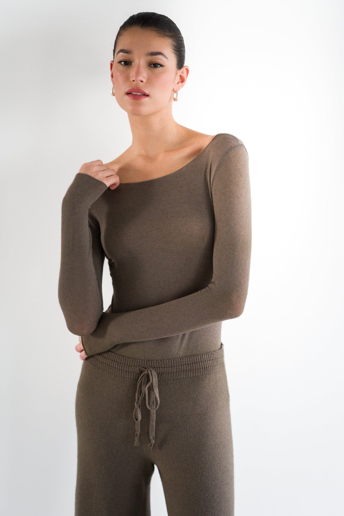 Women's Mink Boat Neck Top in Lightweight Modal-Cashmere Blend