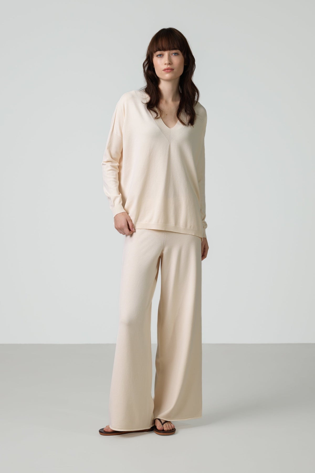 Women's Cream V-Neck Sweater