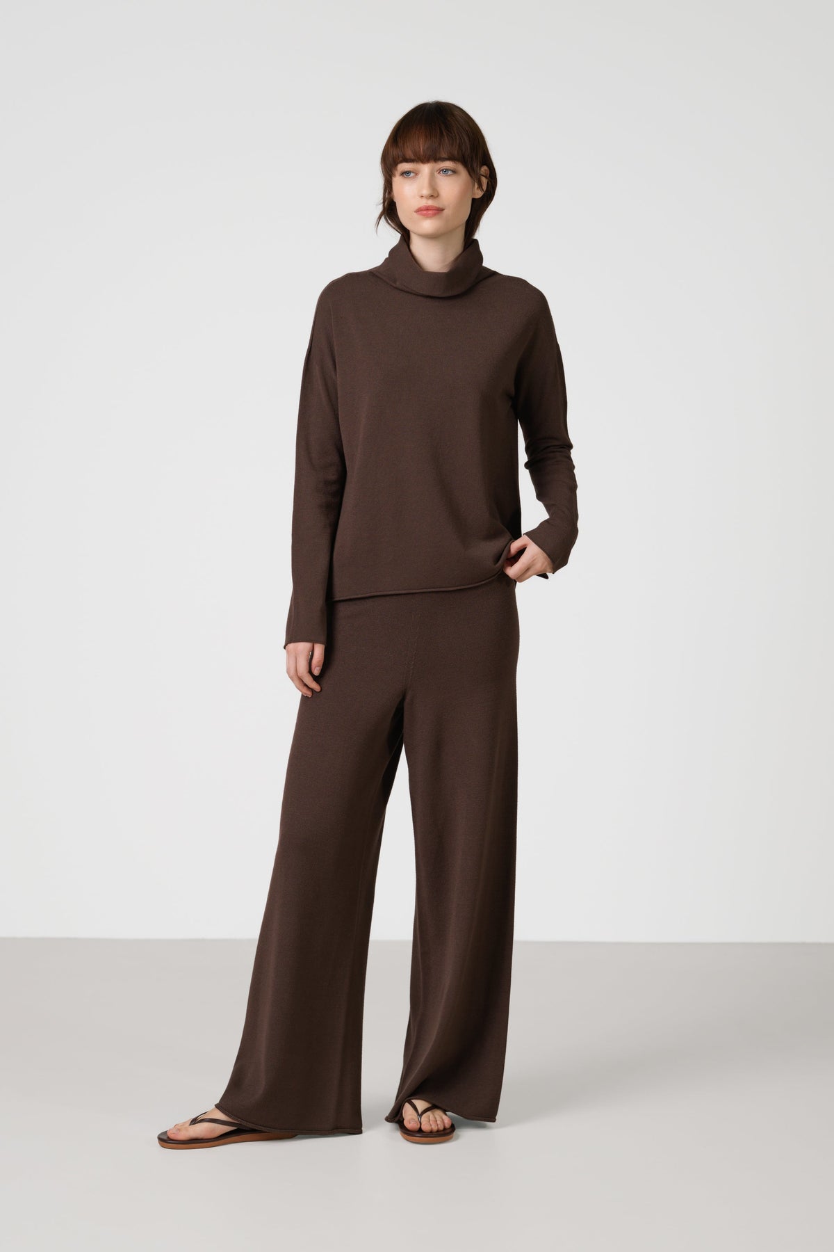 Women's Chocolate Brown Roll Neck Top