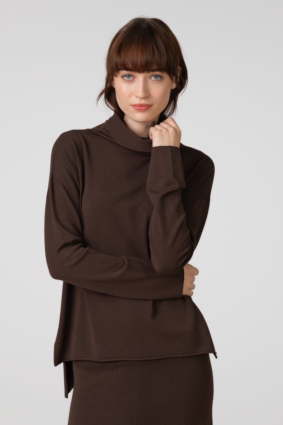 Women's Chocolate Brown Roll Neck Top