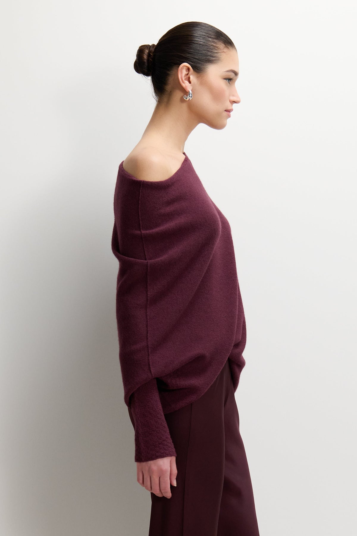 Women's Amethyst Plum Asymmetrical Draped Seamless Knit Top