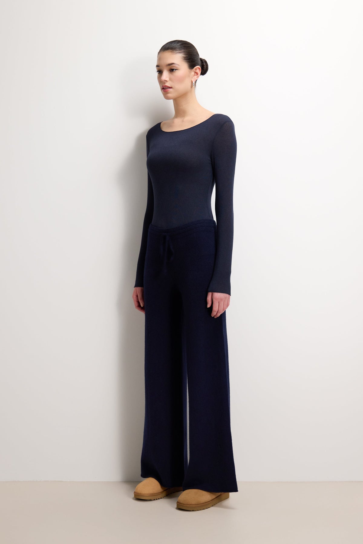 Women's Navy Boat Neck Top in Lightweight Modal-Cashmere Blend