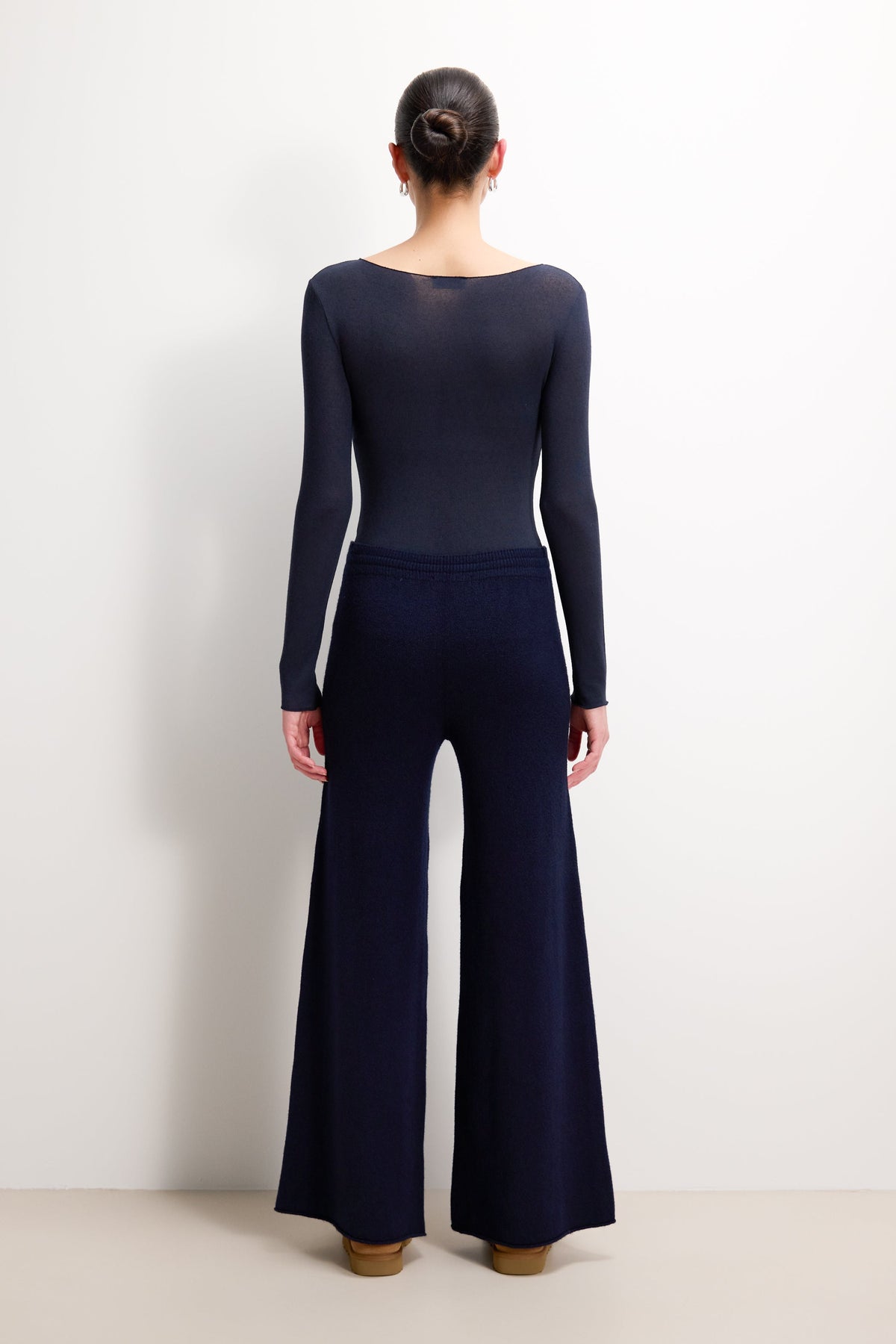 Women's Navy Boat Neck Top in Lightweight Modal-Cashmere Blend