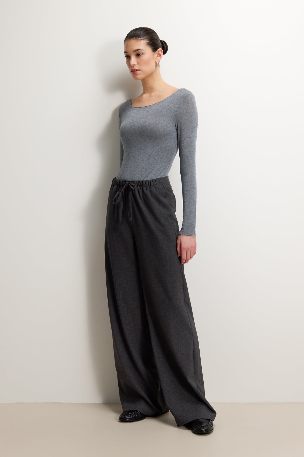 Women's Grey Melange Boat Neck Top in Lightweight Modal-Cashmere Blend
