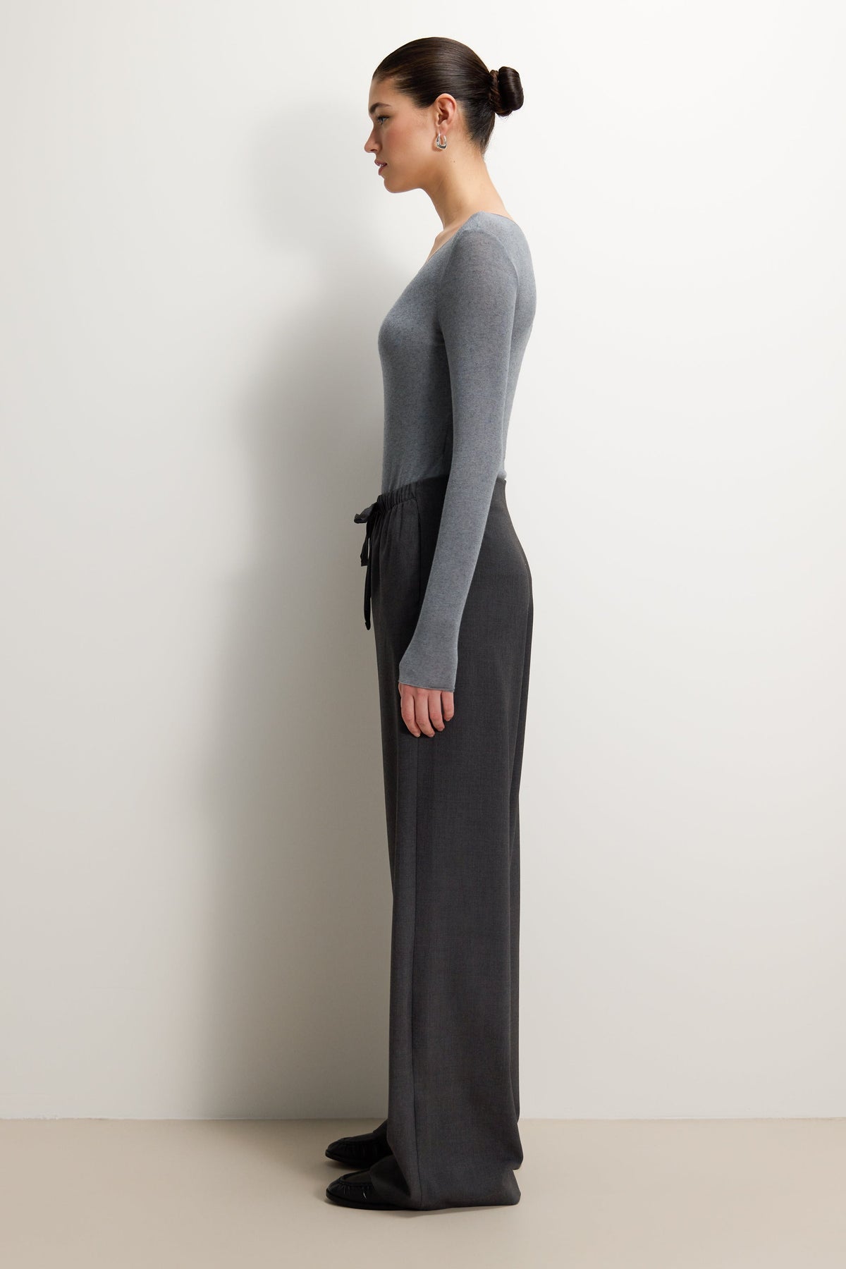 Women's Grey Melange Boat Neck Top in Lightweight Modal-Cashmere Blend