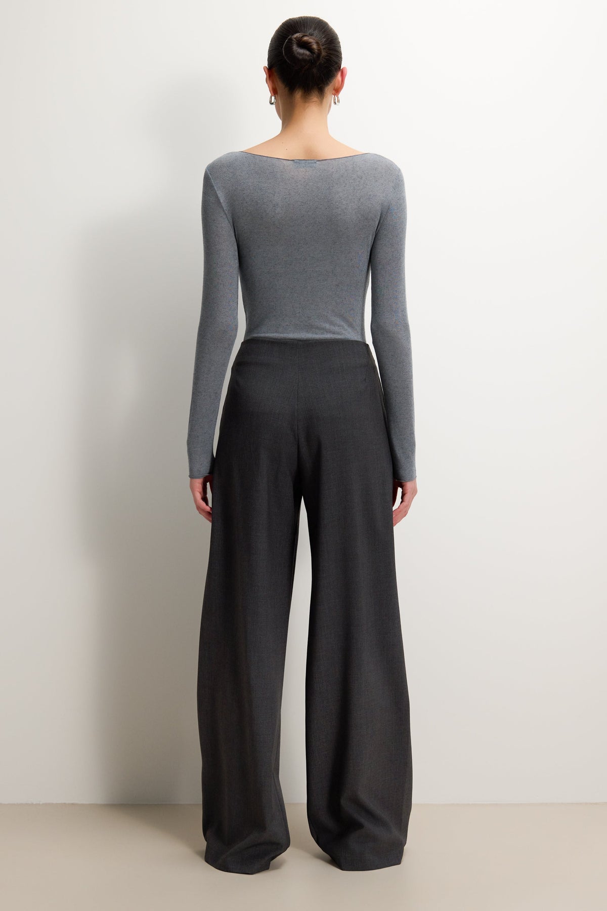 Women's Grey Melange Boat Neck Top in Lightweight Modal-Cashmere Blend