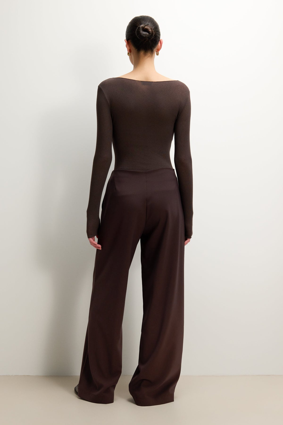 Women's Espresso Brown Boat Neck Top in Lightweight Modal-Cashmere Blend