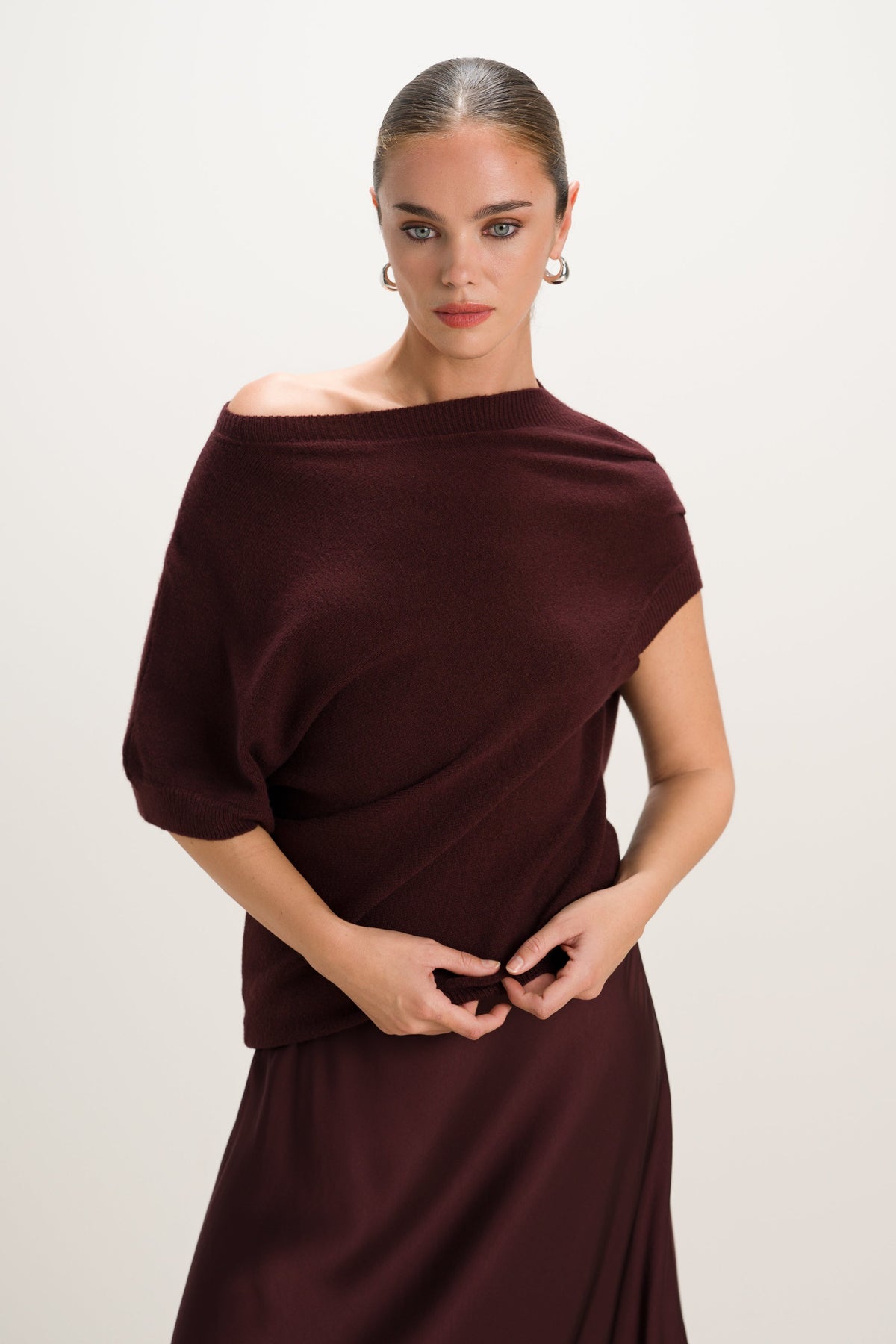 Women's Asymmetric Knit Sweater Plum