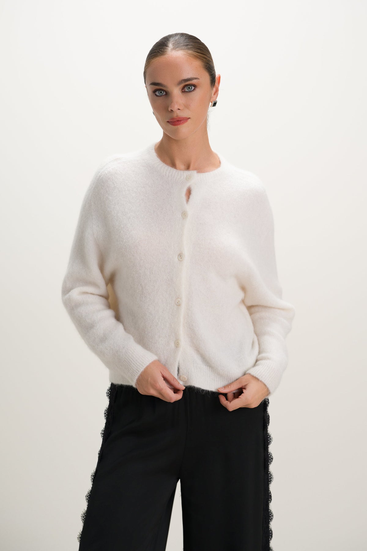 Women's Button-Up Cardigan Ivory Alpaca-Wool Blend