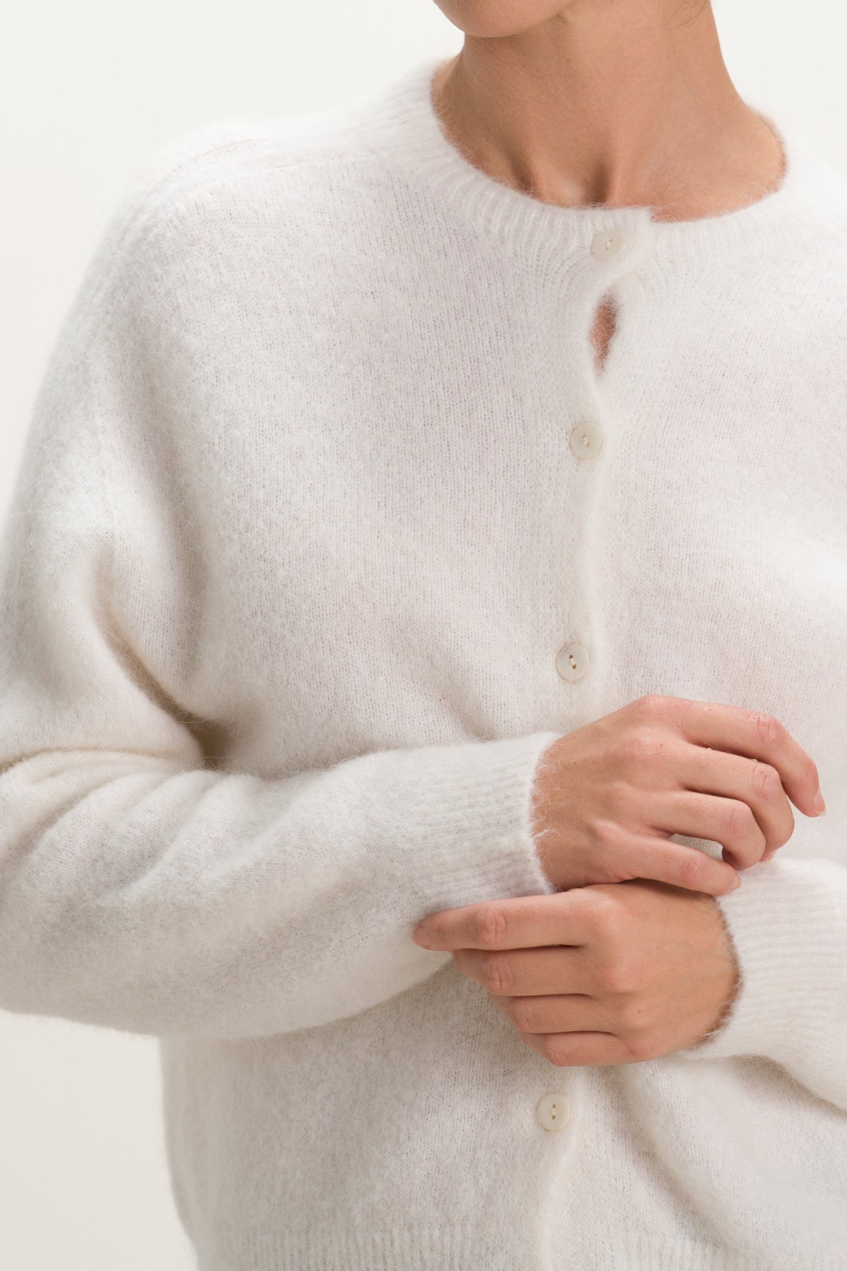 Women's Button-Up Cardigan Ivory Alpaca-Wool Blend