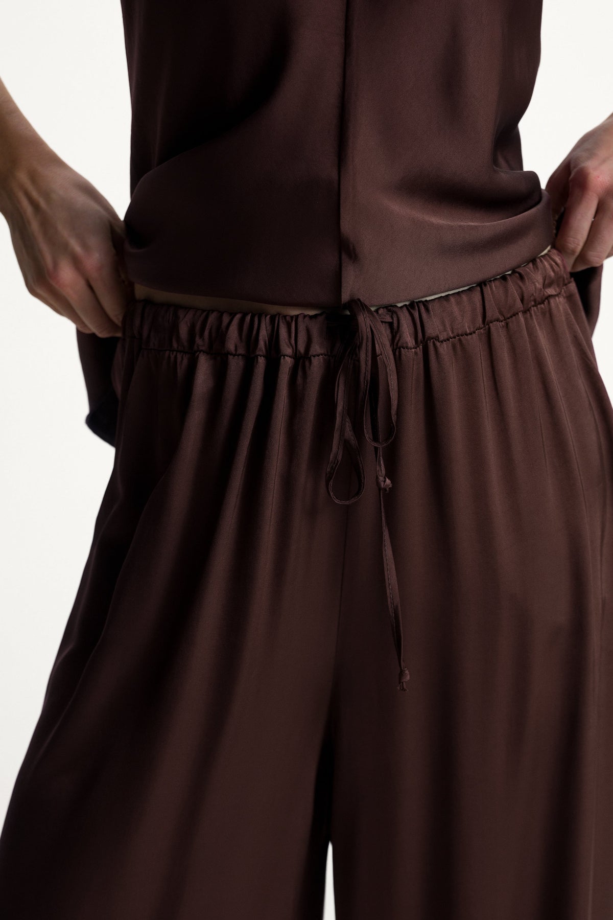 Women’s Espresso Brown Balloon Satin Trousers