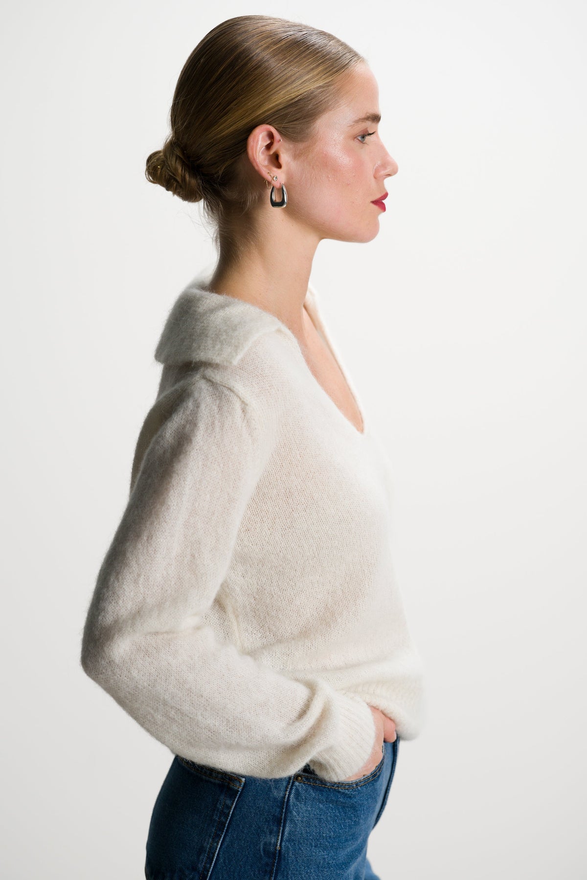 Women's Ivory Open Neck Sweater, Alpaca Blend Knitwear
