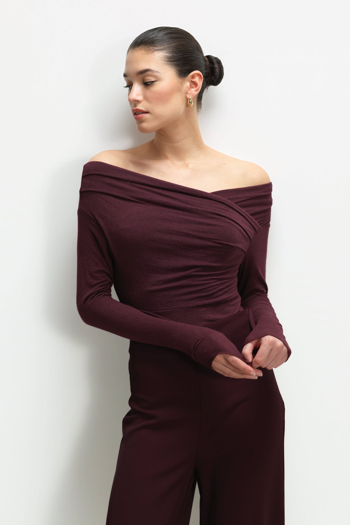 Women's Amethyst Plum Asymmetric Top in Modal-Cashmere Blend