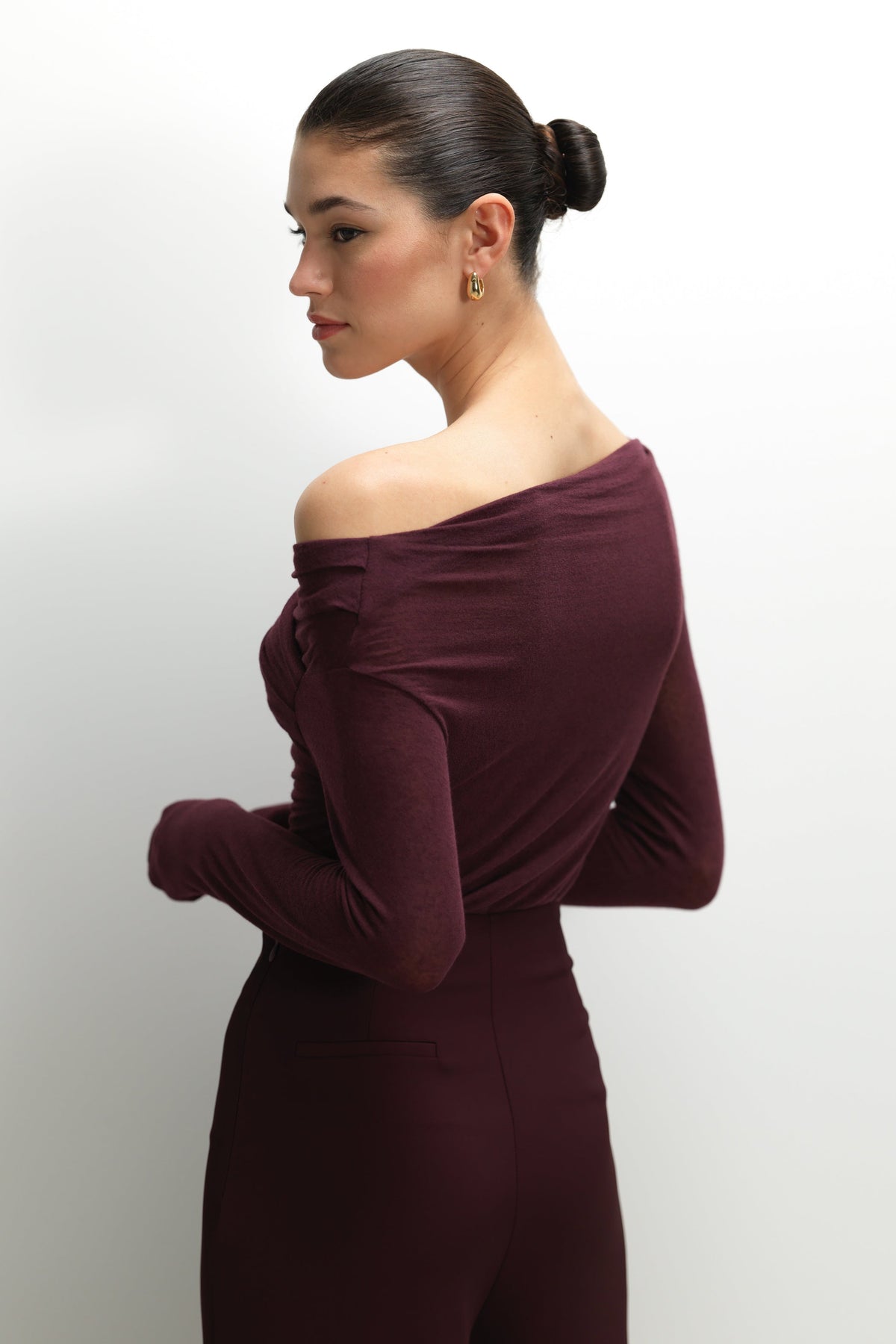 Women's Amethyst Plum Asymmetric Top in Modal-Cashmere Blend