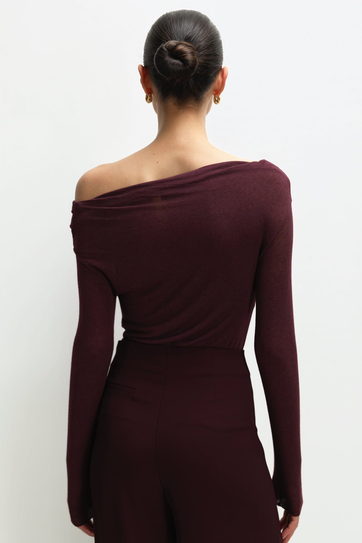 Women's Amethyst Plum Asymmetric Top in Modal-Cashmere Blend