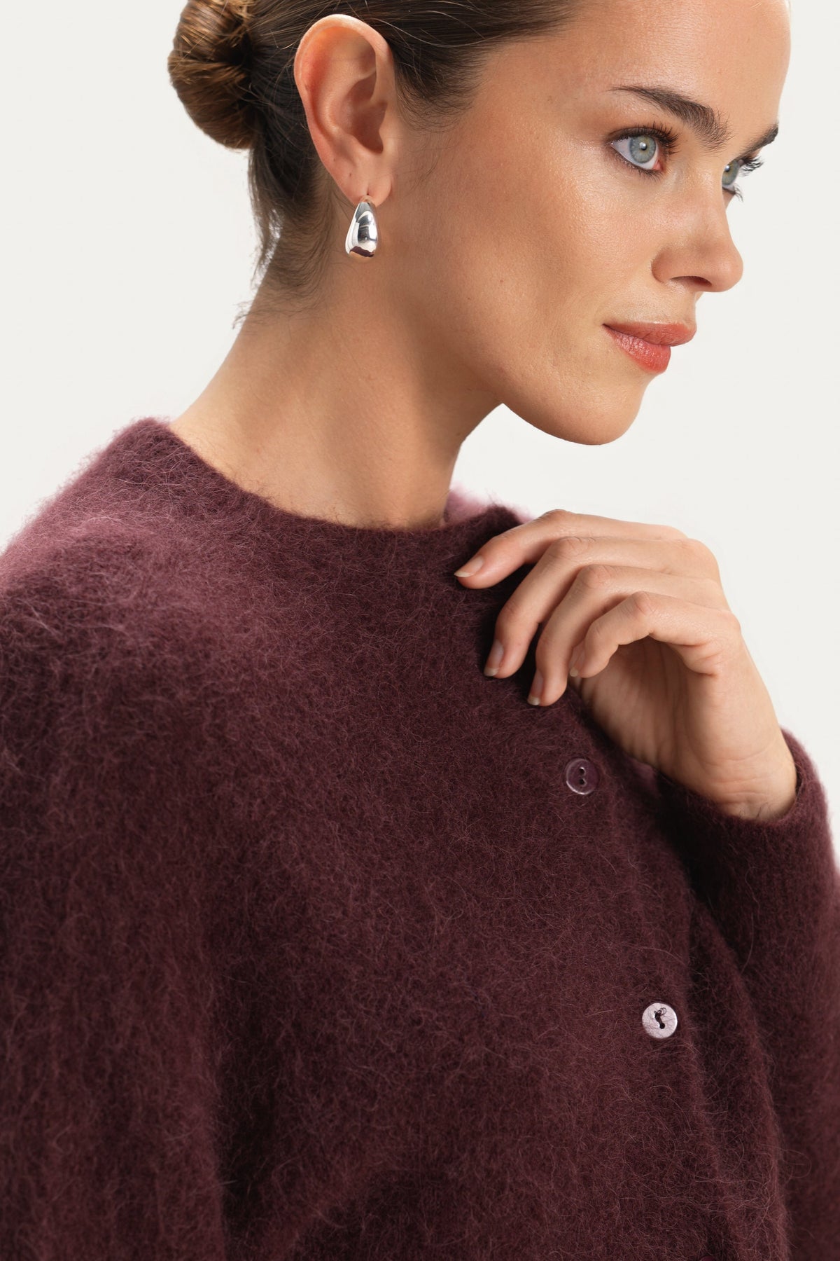Women's Button-Up Cardigan Amethyst Plum Alpaca-Wool Blend
