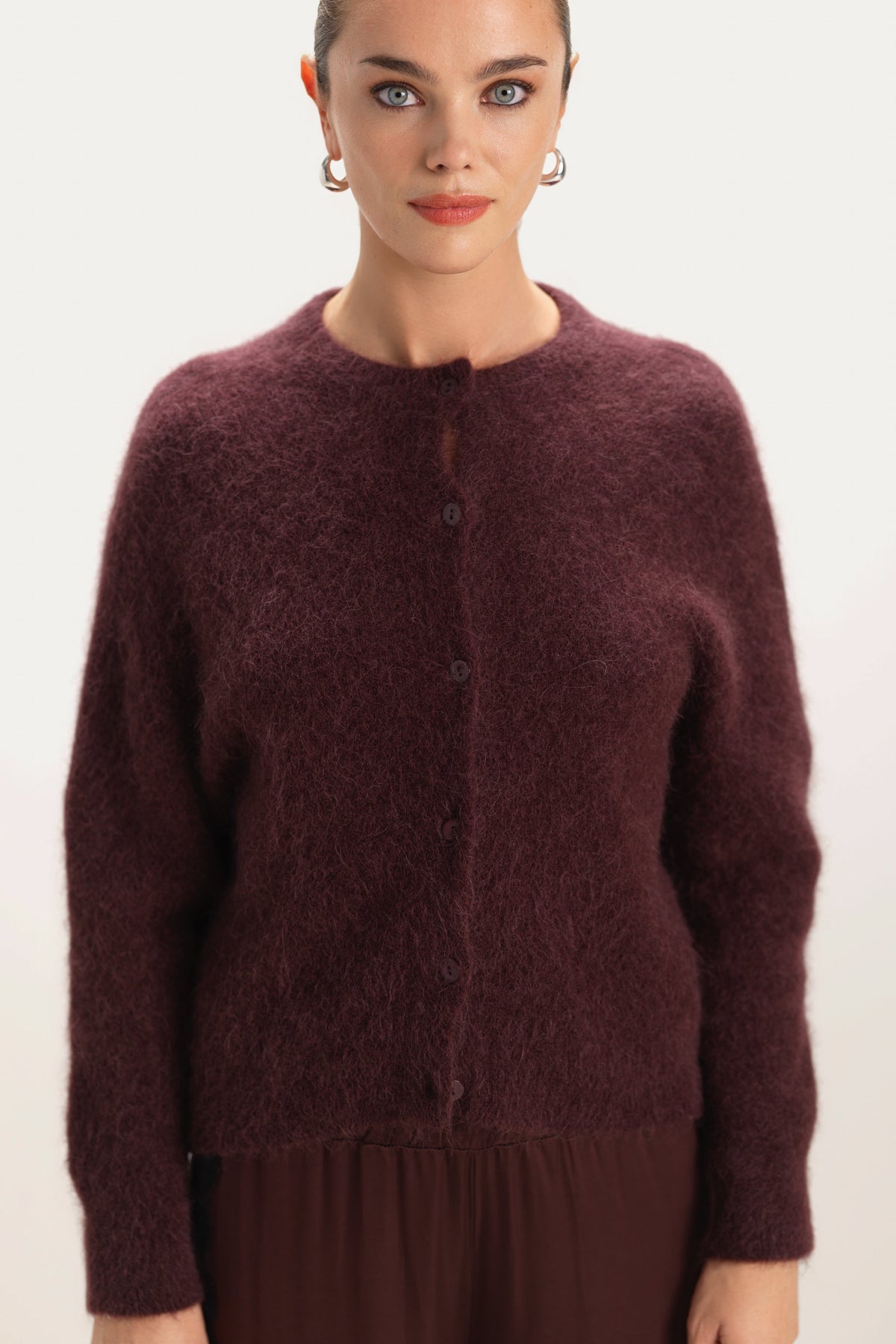 Women's Button-Up Cardigan Amethyst Plum Alpaca-Wool Blend