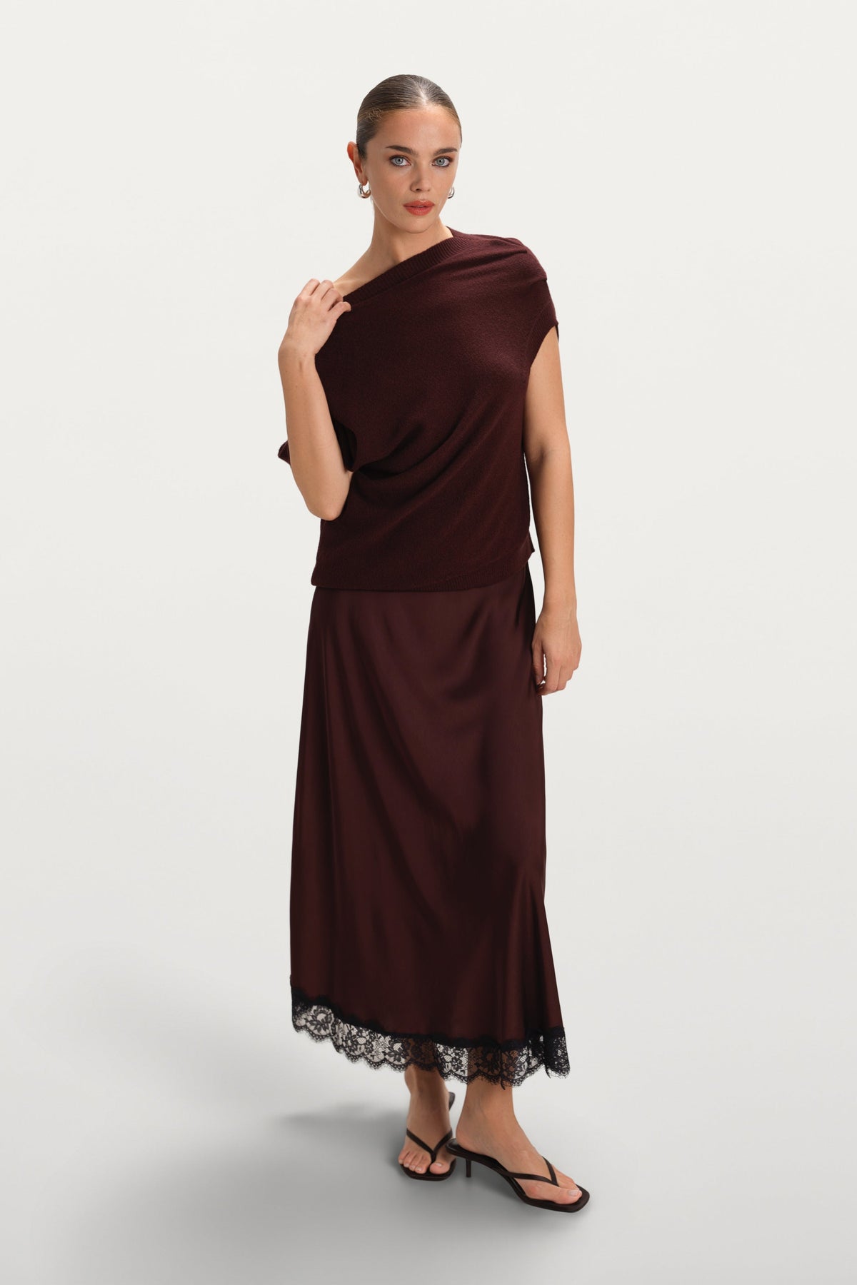 Women's Asymmetric Knit Sweater Plum