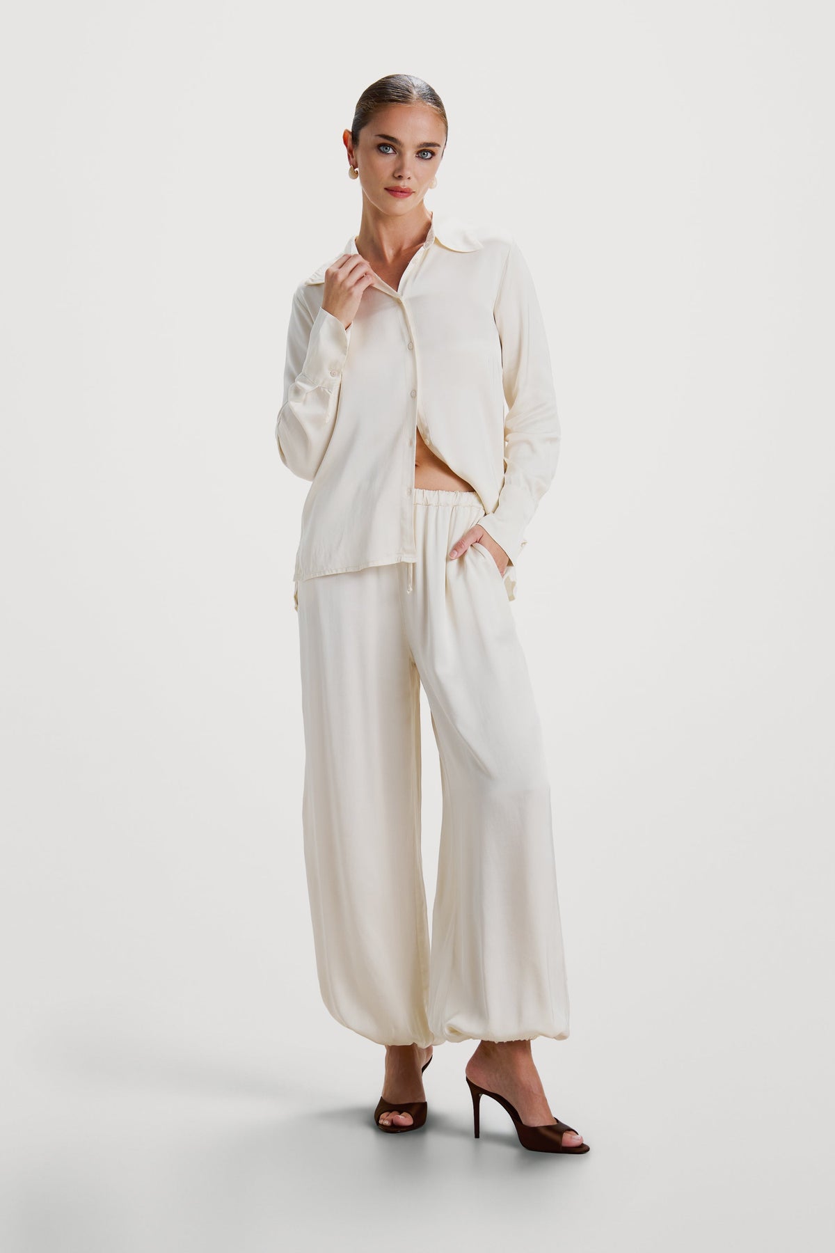 Women’s Ivory Balloon Satin Trousers