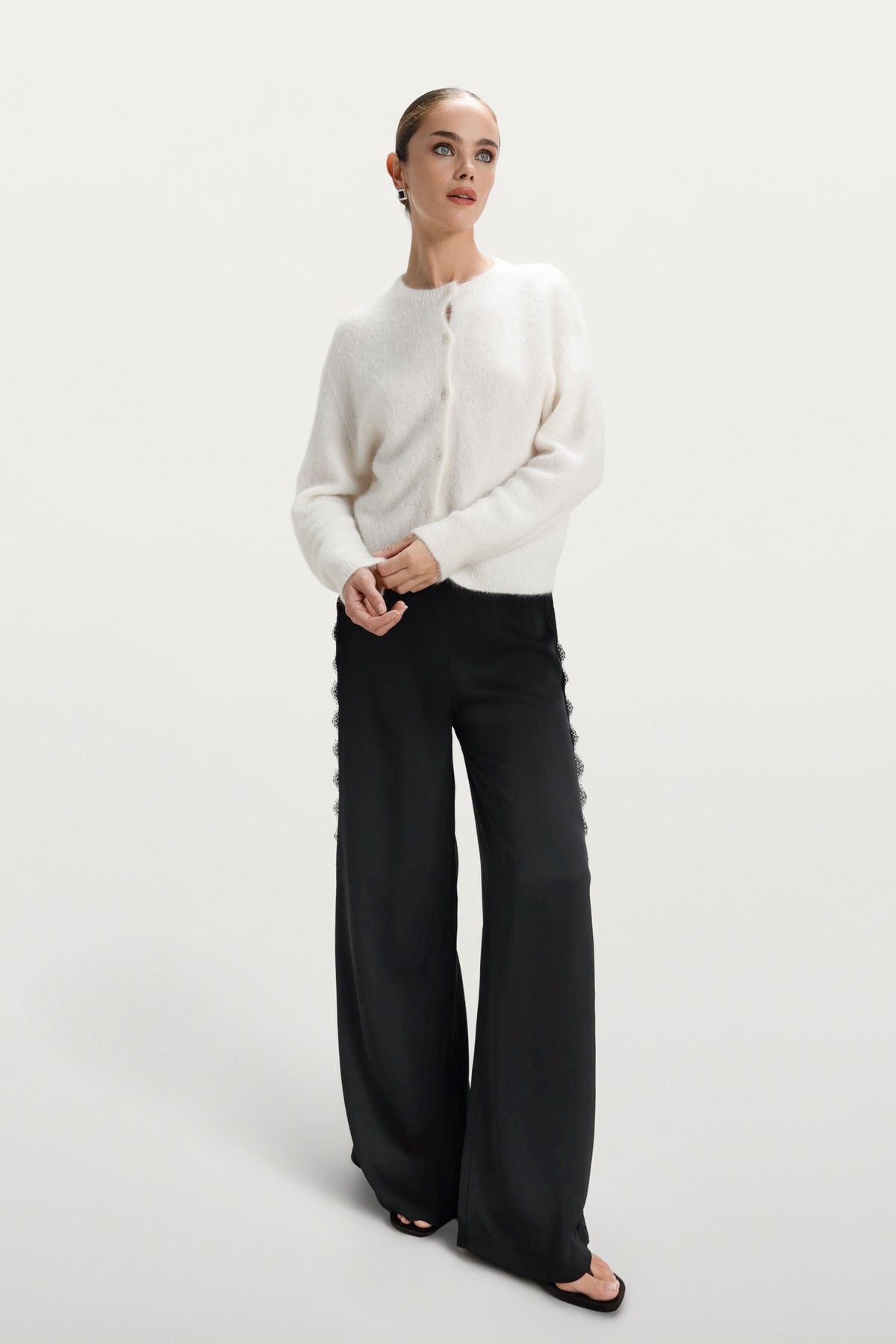 Women's Button-Up Cardigan Ivory Alpaca-Wool Blend