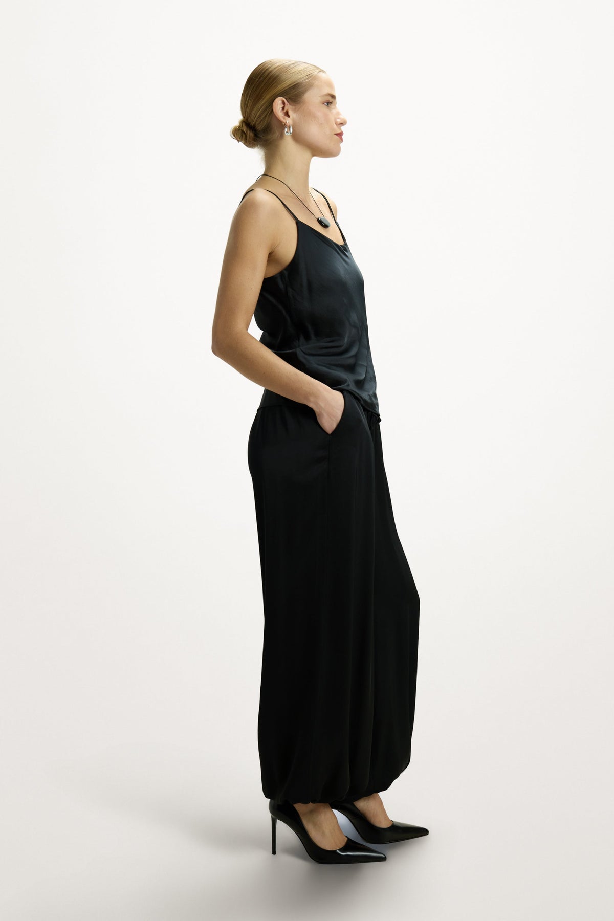 Women’s Black Balloon Satin Trousers