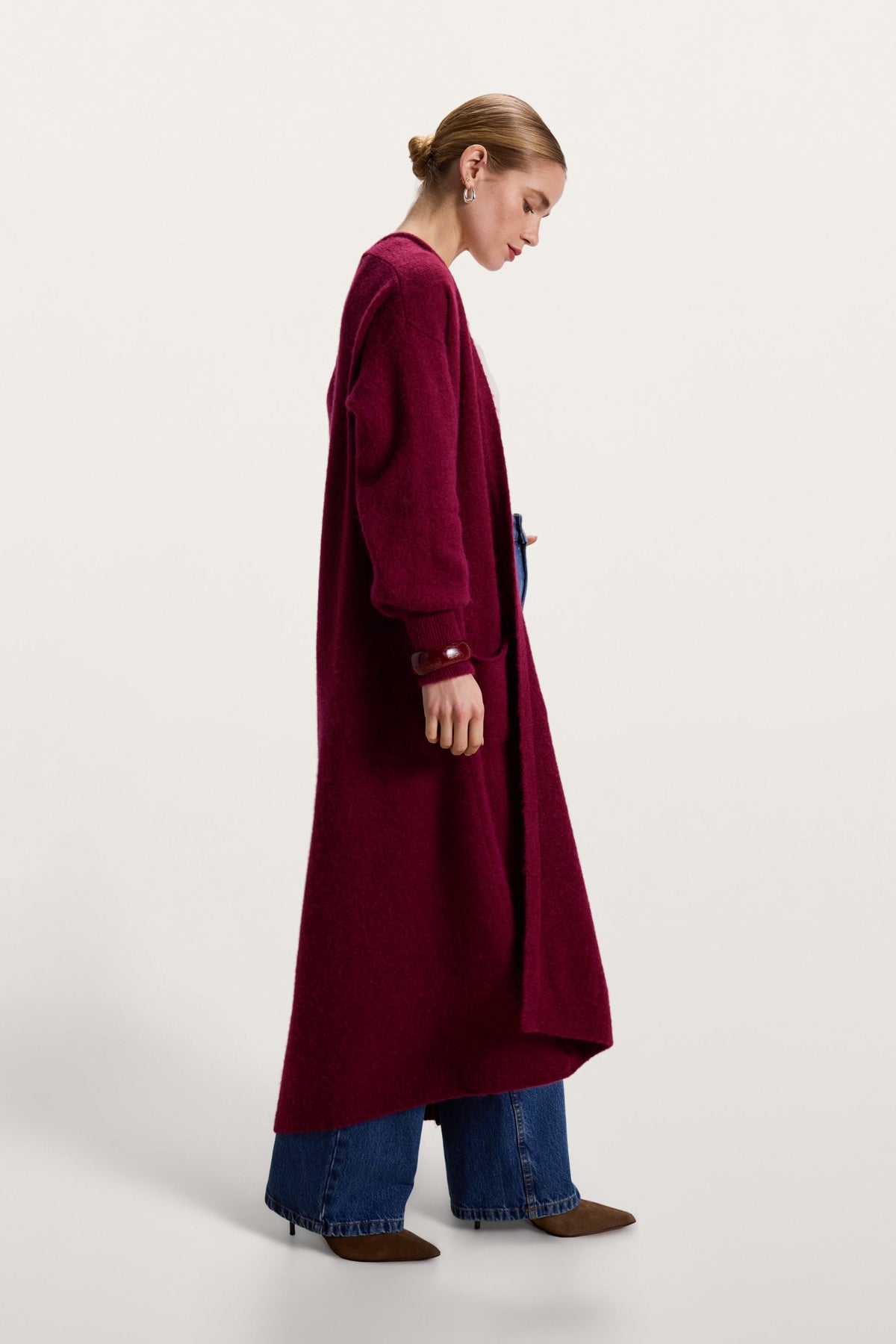 Women's Open Cardigan Burgundy Alpaca Blend